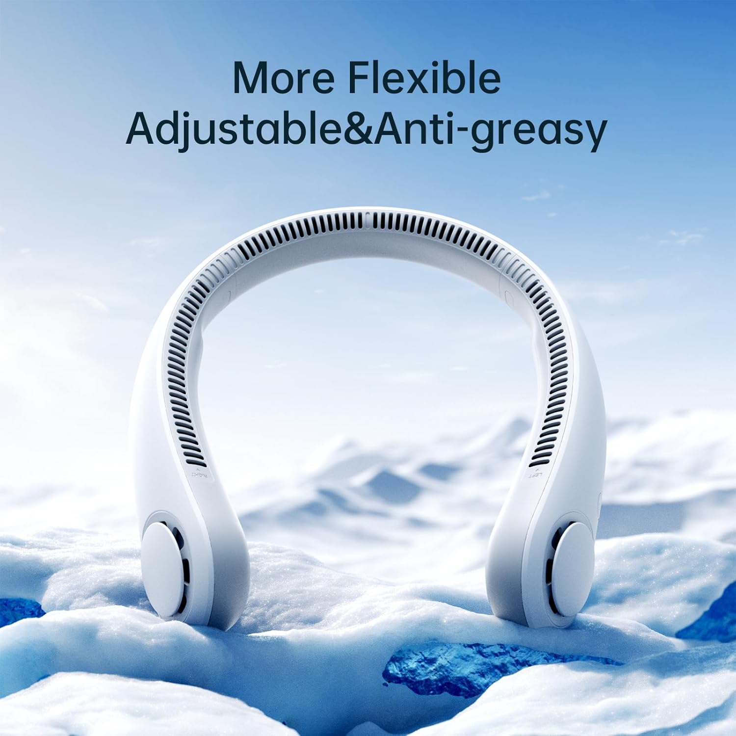 JisuLife Portable Neck Fan, Hands-Free Bladeless, 5-Speed, Wearable Personal Fan, Twistable, Rechargeable, White/Light Grey