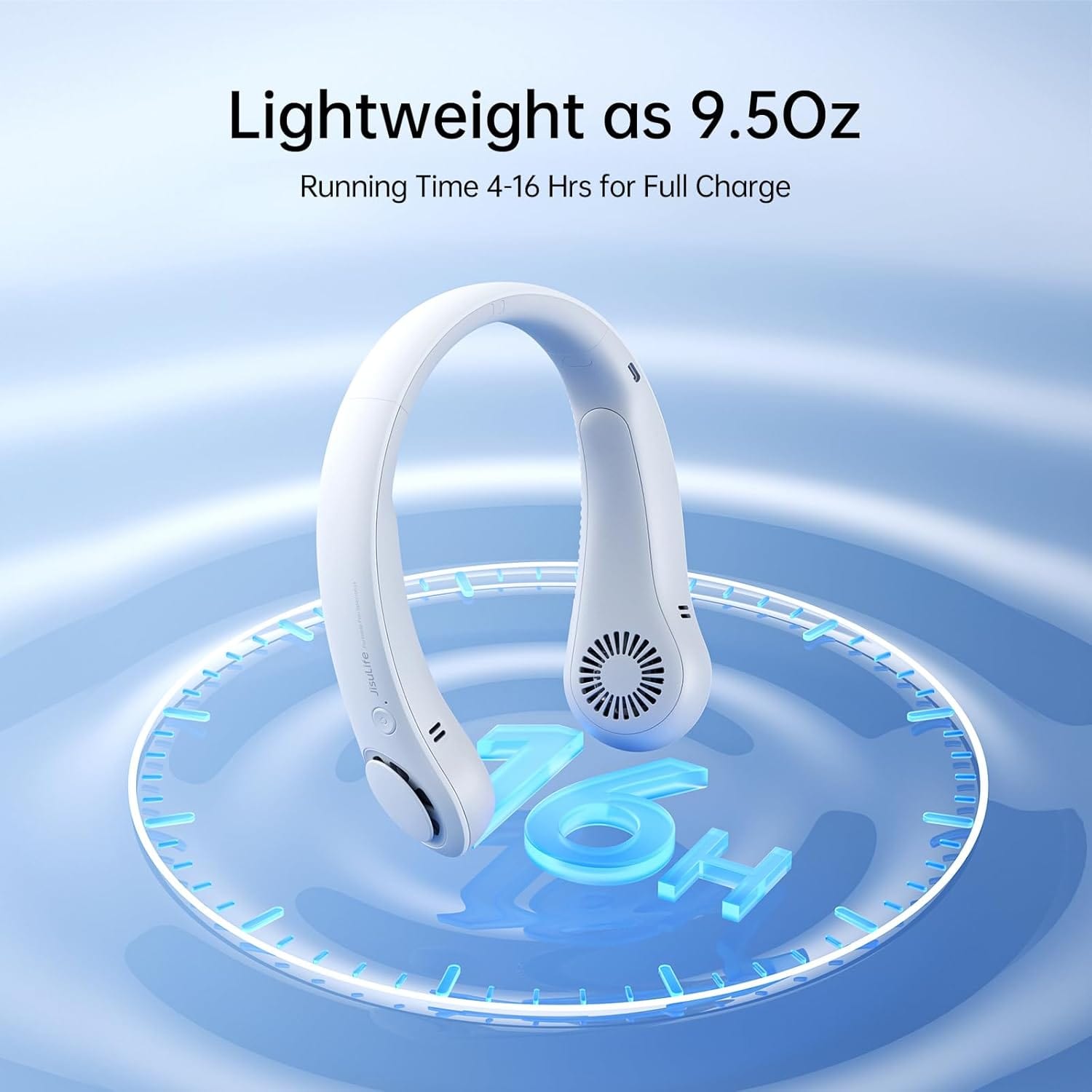 JisuLife Portable Neck Fan, Hands-Free Bladeless, 5-Speed, Wearable Personal Fan, Twistable, Rechargeable, White/Light Grey