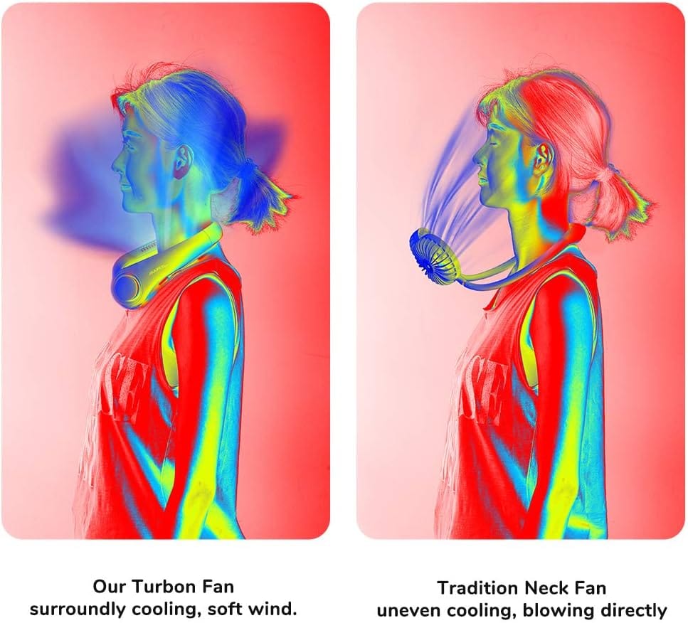 JisuLife Portable Neck Fan, Hands-Free Bladeless, 5-Speed, Wearable Personal Fan, Twistable, Rechargeable, White/Light Grey