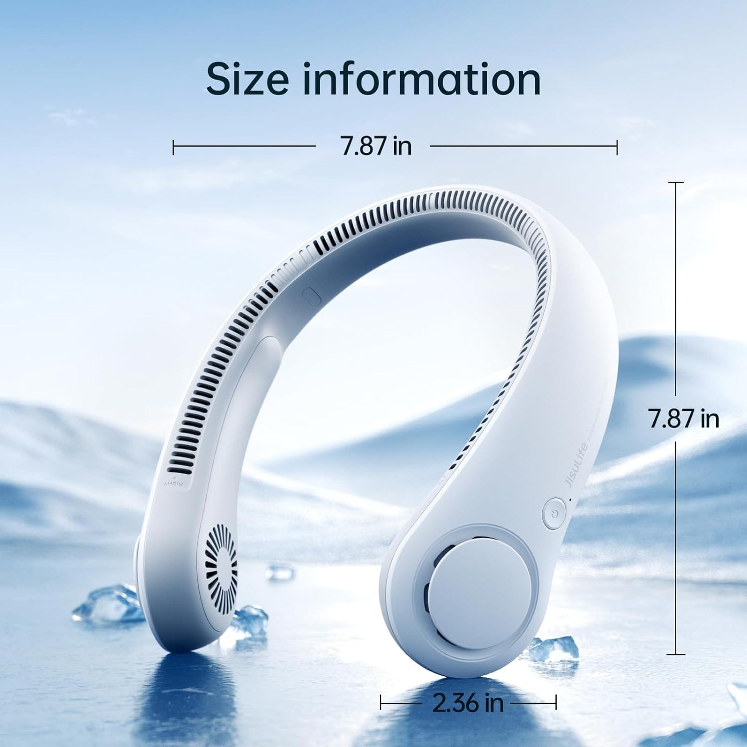 JisuLife Portable Neck Fan, Hands-Free Bladeless, 5-Speed, Wearable Personal Fan, Twistable, Rechargeable, White/Light Grey