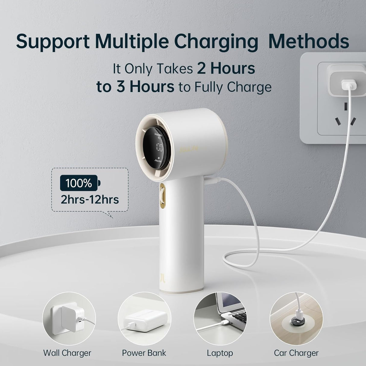 JisuLife Portable Handheld Fan Pro 1S, 1-100 Speed, Adjustable Turbo Mini Rechargeable Personal Fan, White