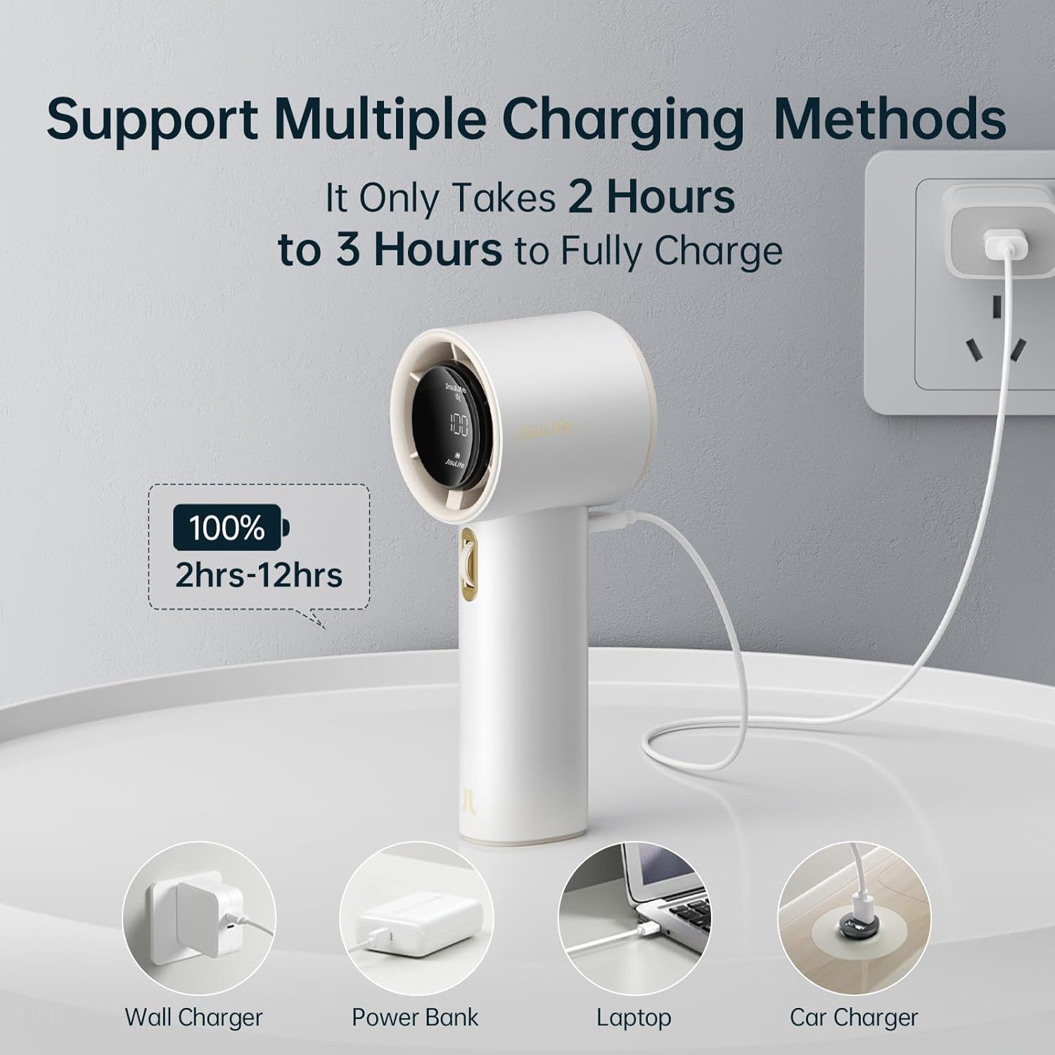 JisuLife Portable Handheld Fan Pro 1S, 1-100 Speed, Adjustable Turbo Mini Rechargeable Personal Fan, White