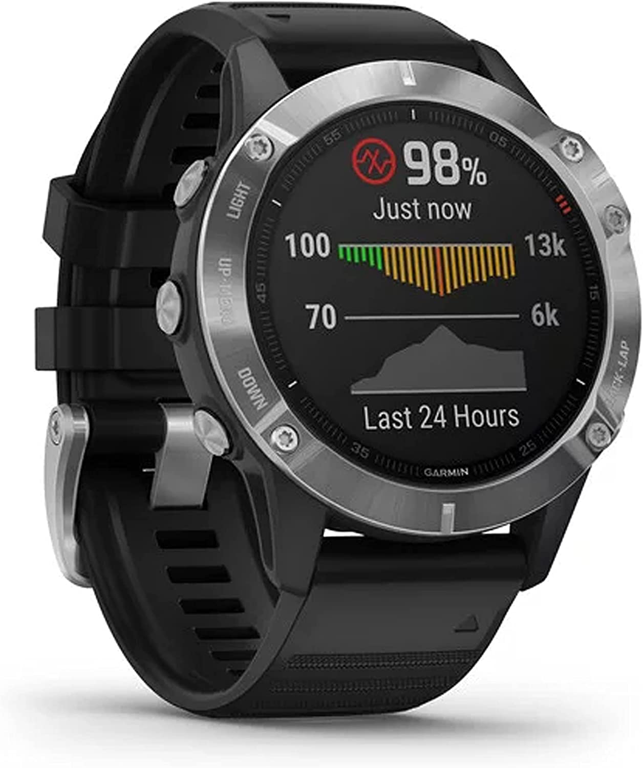 Garmin Fenix 6, Premium Multisport GPS Watch, Heat and Altitude Adjusted V02 Max Silver with Black Band - Certified Refurbished