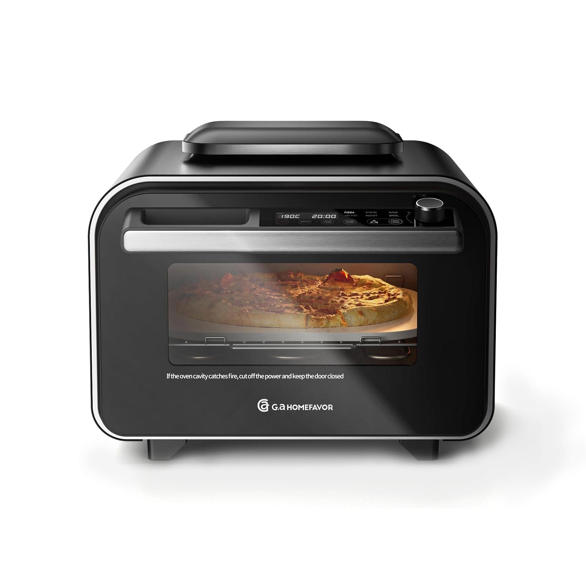 G.A. HomeFavor 6-in-1 Multi-Function Enhanced Dual-Heating Pizza Oven, with Air Fry, Bake, Roast, Toast, Broil & Grill, Graphite