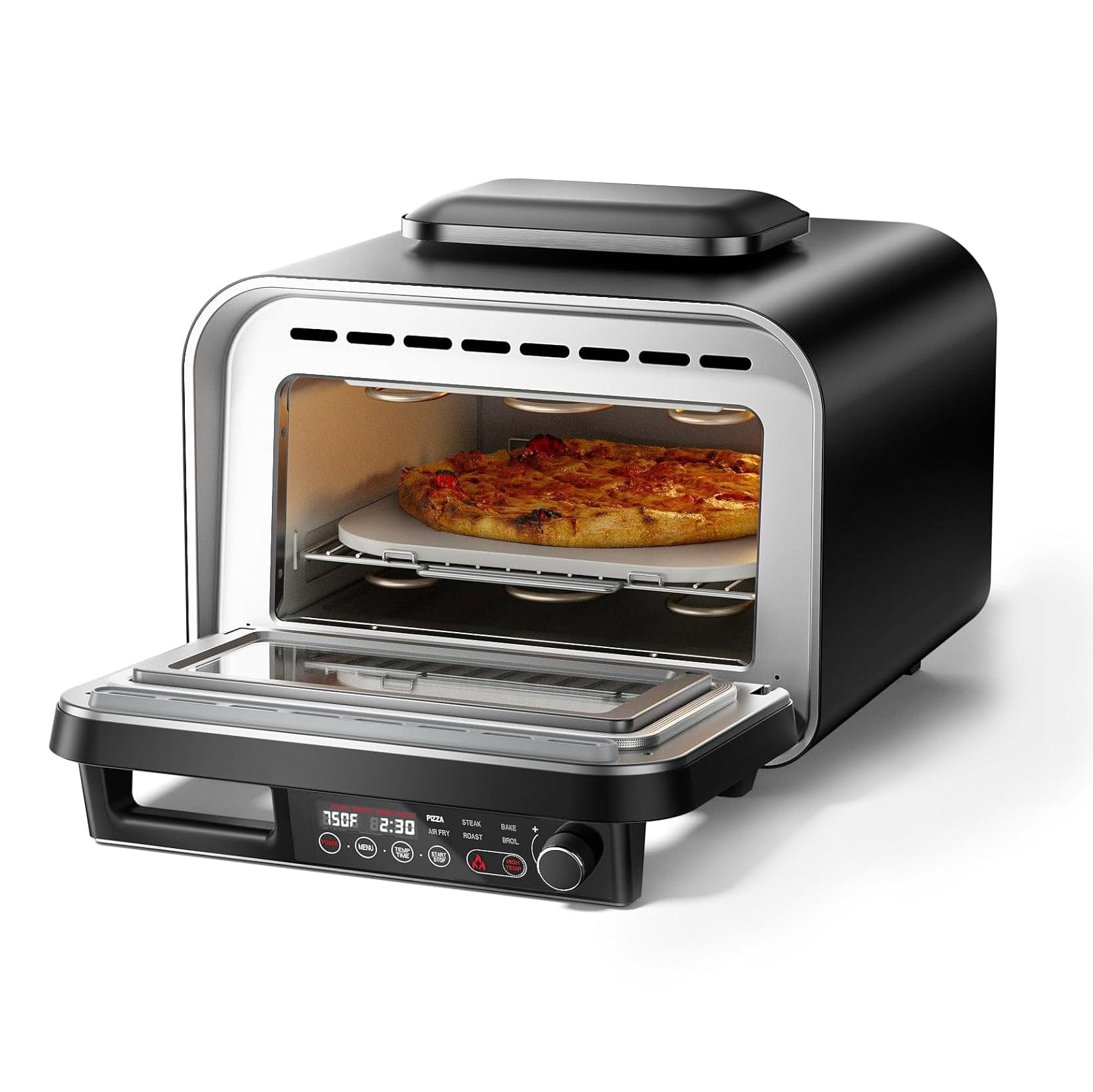 G.A. HomeFavor 6-in-1 Multi-Function Enhanced Dual-Heating Pizza Oven, with Air Fry, Bake, Roast, Toast, Broil & Grill, Graphite