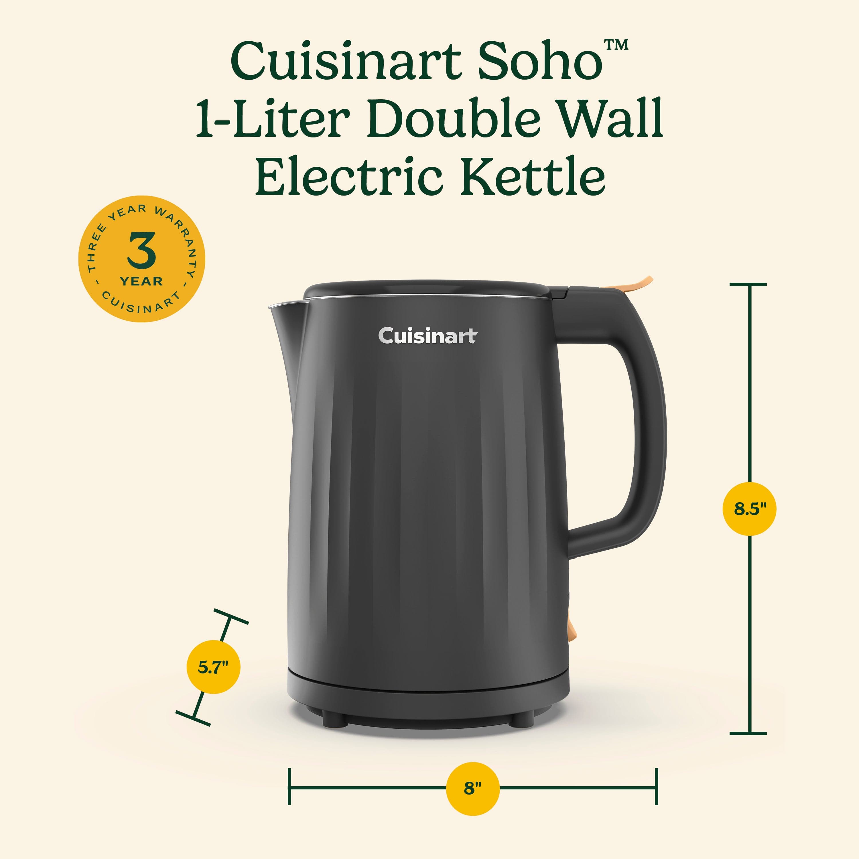 Cuisinart Soho™ 1-Liter Double-Wall Electric Kettle, Warm Black