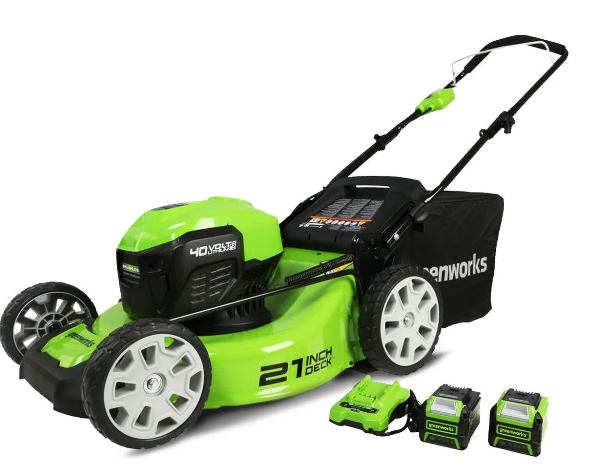 Greenworks GW2527302AZ 40V 21" Brushless Lawn Mower, 4Ah and 2Ah USB Batteries and Charger Included MO40L4210