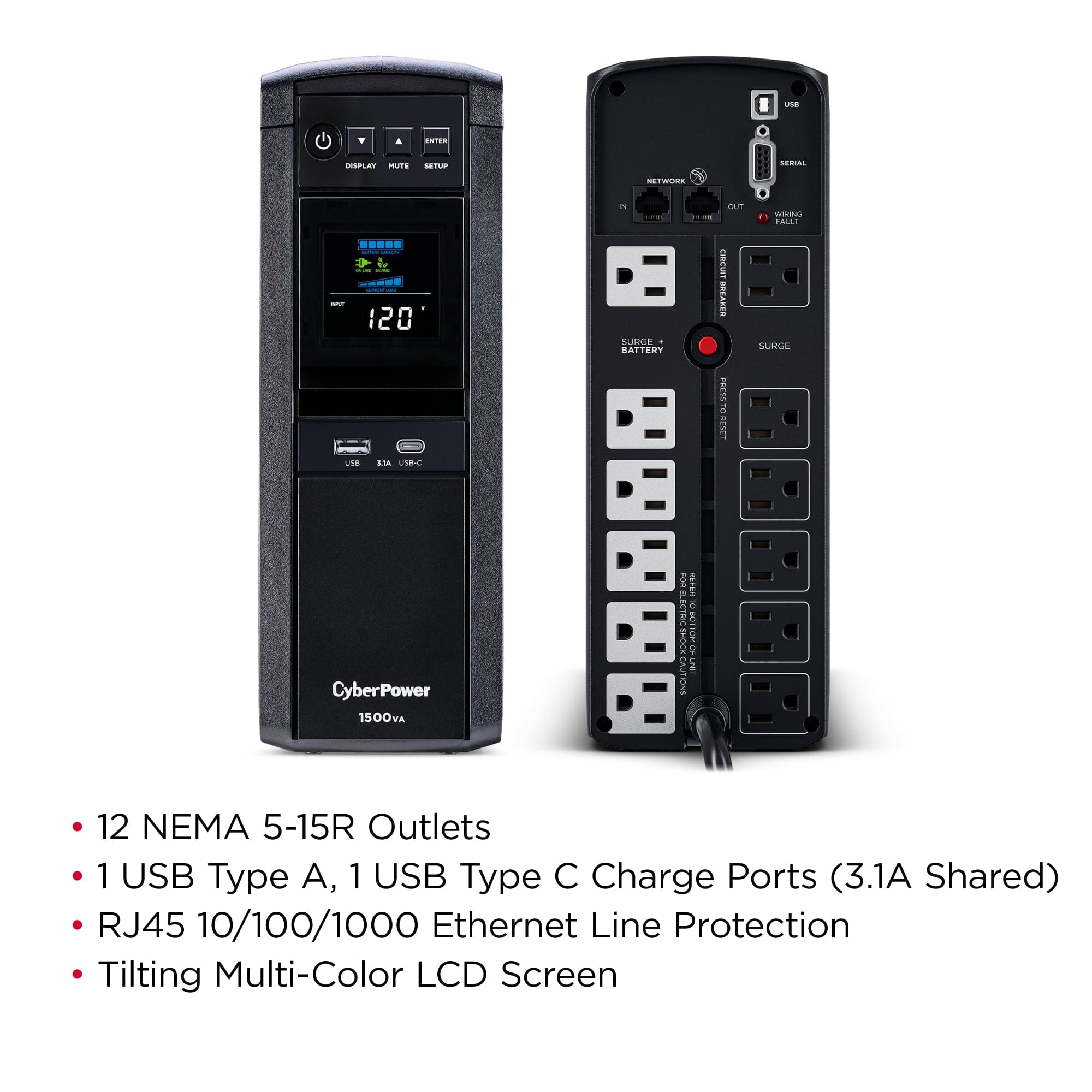 CyberPower Gaming 1500VA Sine Wave LCD UPS - Certified Refurbished