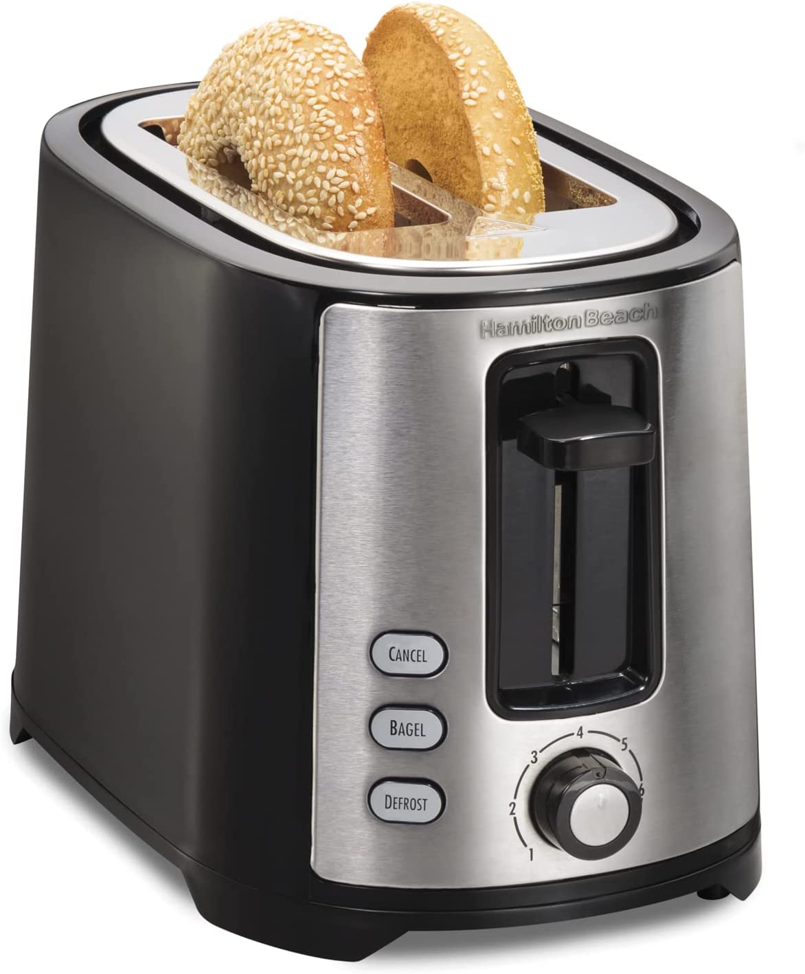 Hamilton Beach 2 Slice Extra Wide Slot Toaster with Bagel & Defrost Settings, Shade Selector, Toast Boost, Black & Stainless Steel