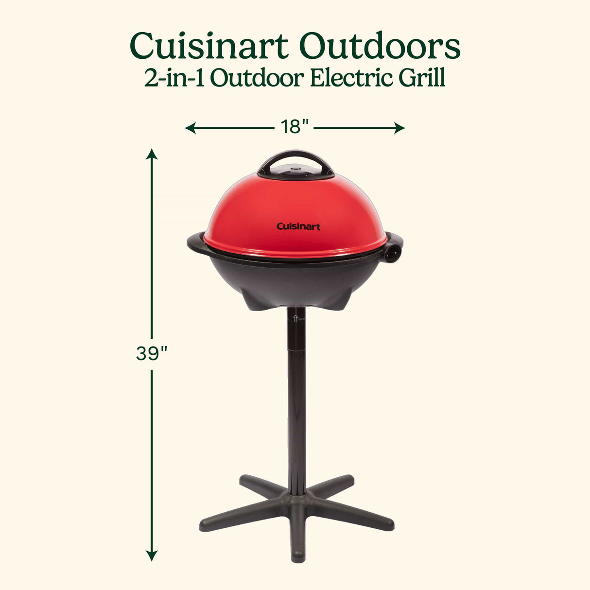 Cuisinart Portable 2-in-1 Indoor/Outdoor Electric Grill, Red