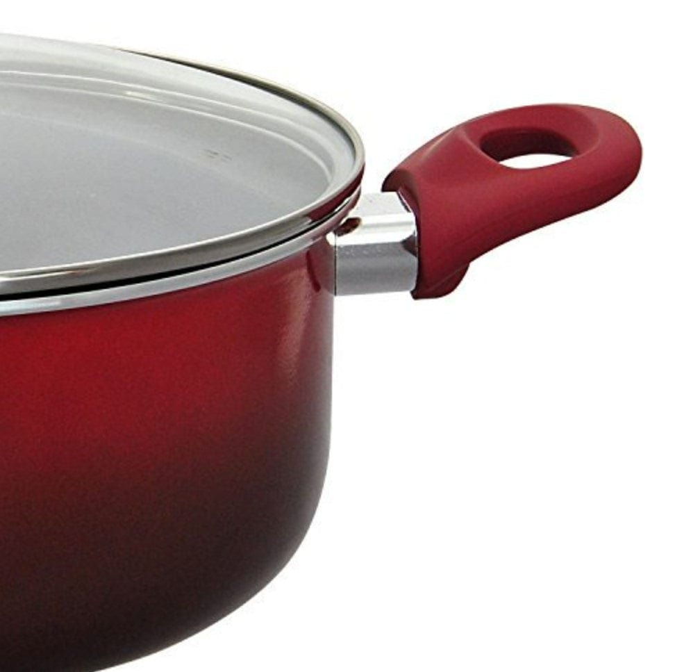 Hamilton Beach 12 Piece Non-Stick Interior Soft Touch Handles Aluminum Cookware Set, Gradient Red