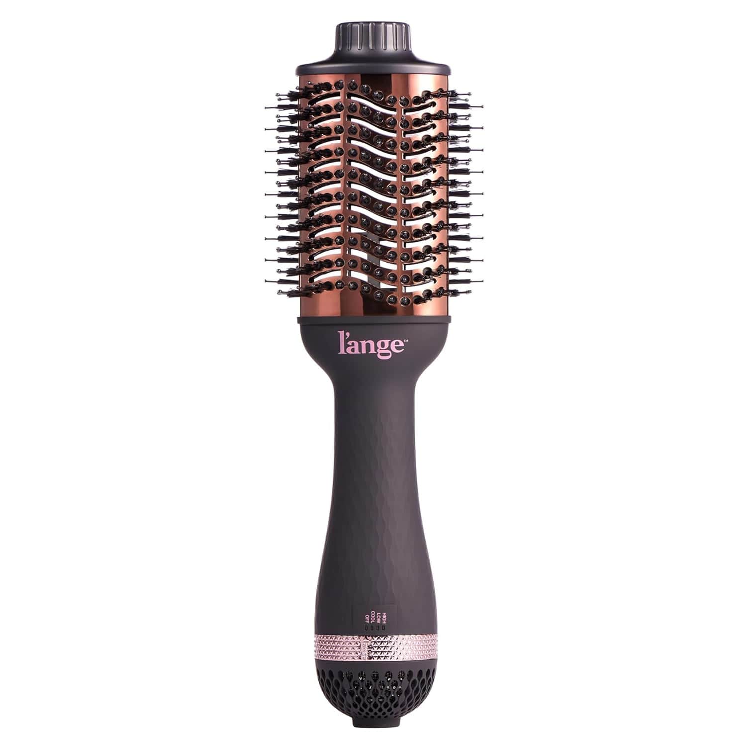 L'ange Hair Le Volume 2-in-1 Titanium Blow Dryer Brush, 75mm Oval Barrel, for Smooth, Frizz-Free Styling on All Hair Types, Black
