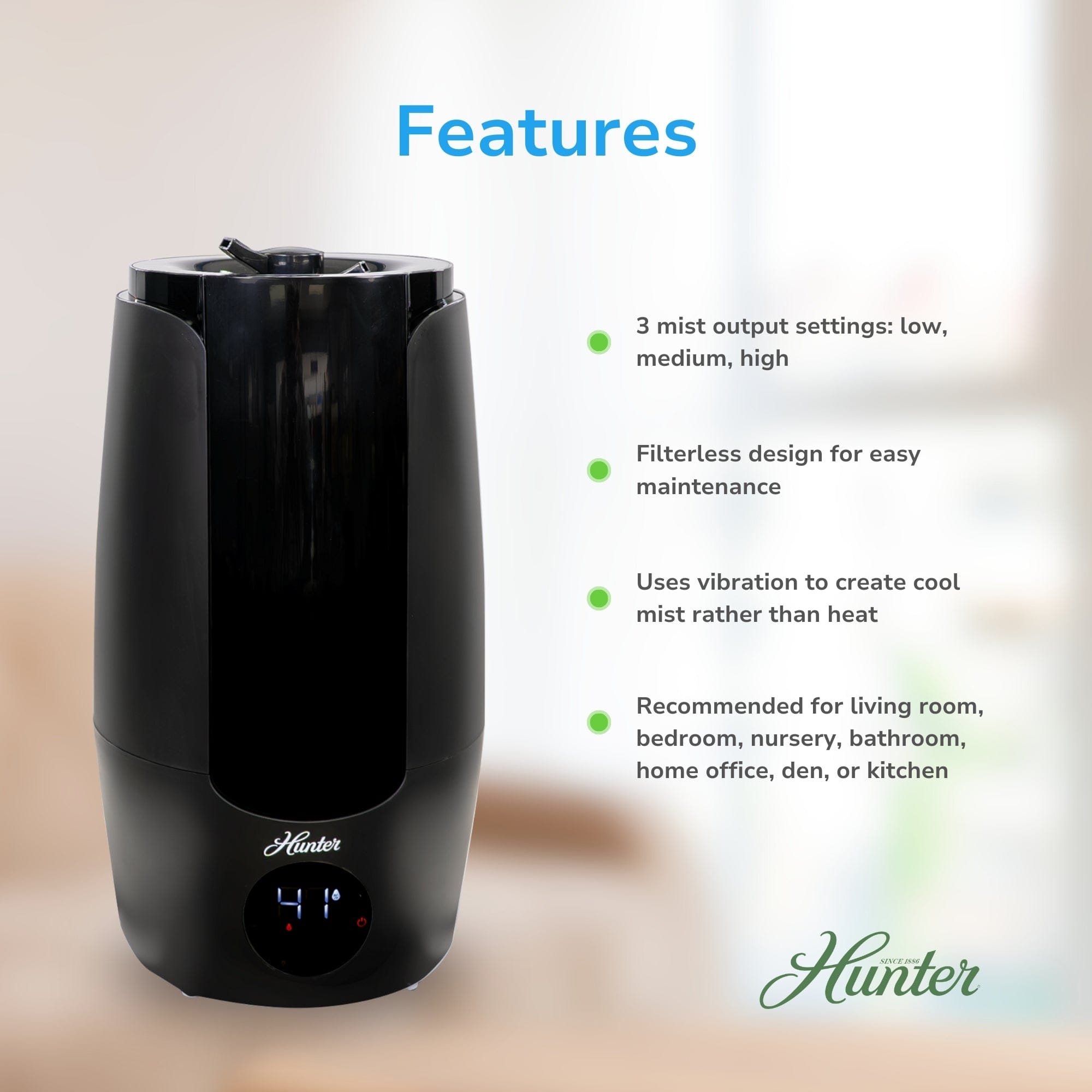 Hunter Aspire Ultrasonic 2.25 Gal Cool Mist Humidifier, Ultrasonic Cool Mist, HHU400