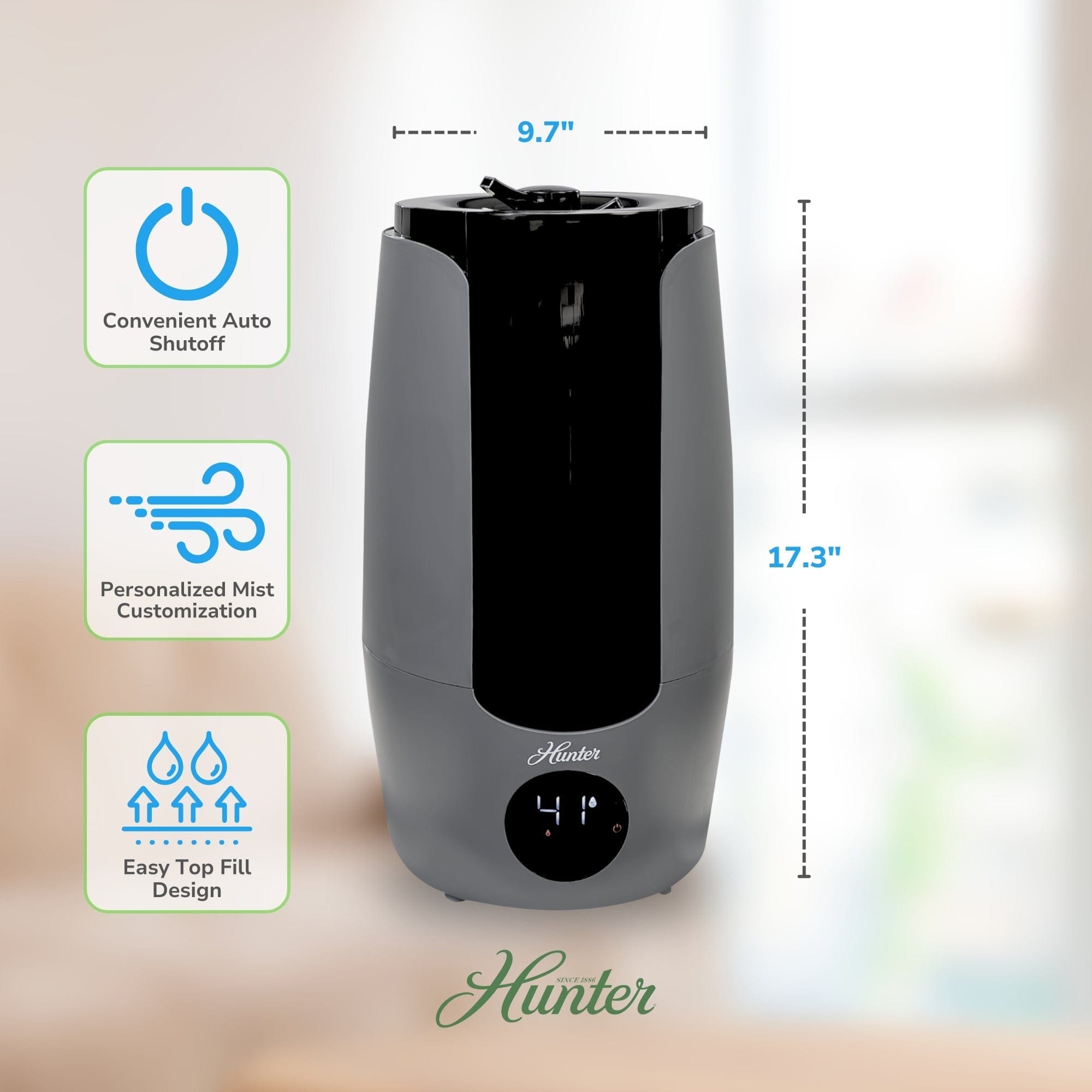 Hunter Aspire Ultrasonic 2.25 Gal Cool Mist Humidifier, Ultrasonic Cool Mist, HHU400