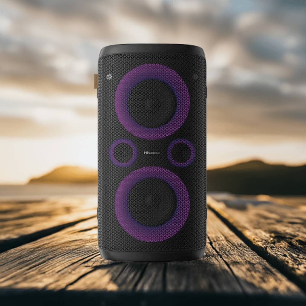 Hisense Lighted Portable Ultimate Outdoor/Indoor Party Rocker Waterproof Speaker, 300 Watts, Bluetooth Wireless, Karaoke Mode, Black