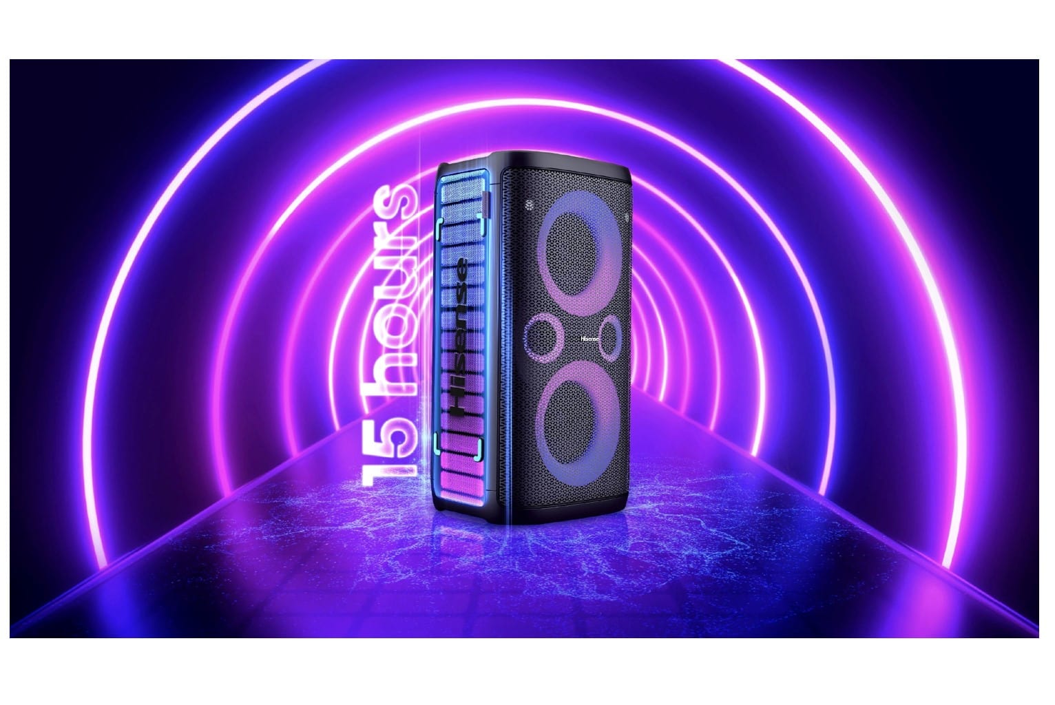 Hisense Lighted Portable Ultimate Outdoor/Indoor Party Rocker Waterproof Speaker, 300 Watts, Bluetooth Wireless, Karaoke Mode, Black