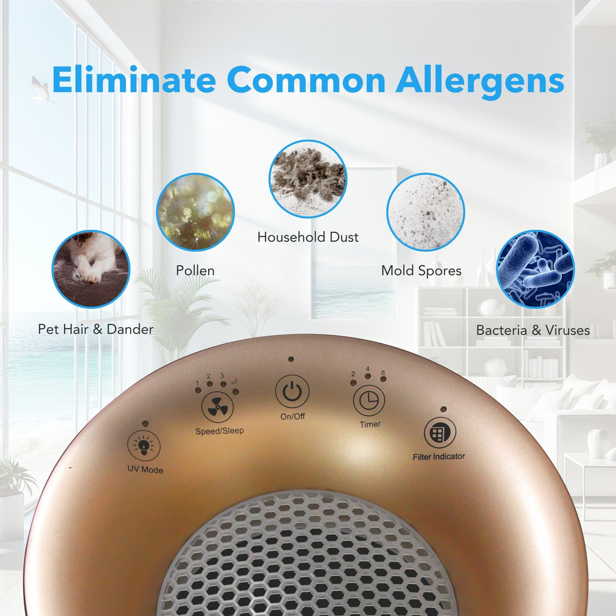 Hunter True HEPA Cylindrical Tower Air Purifier with UVC Light Technology, True HEPA, HP450UV