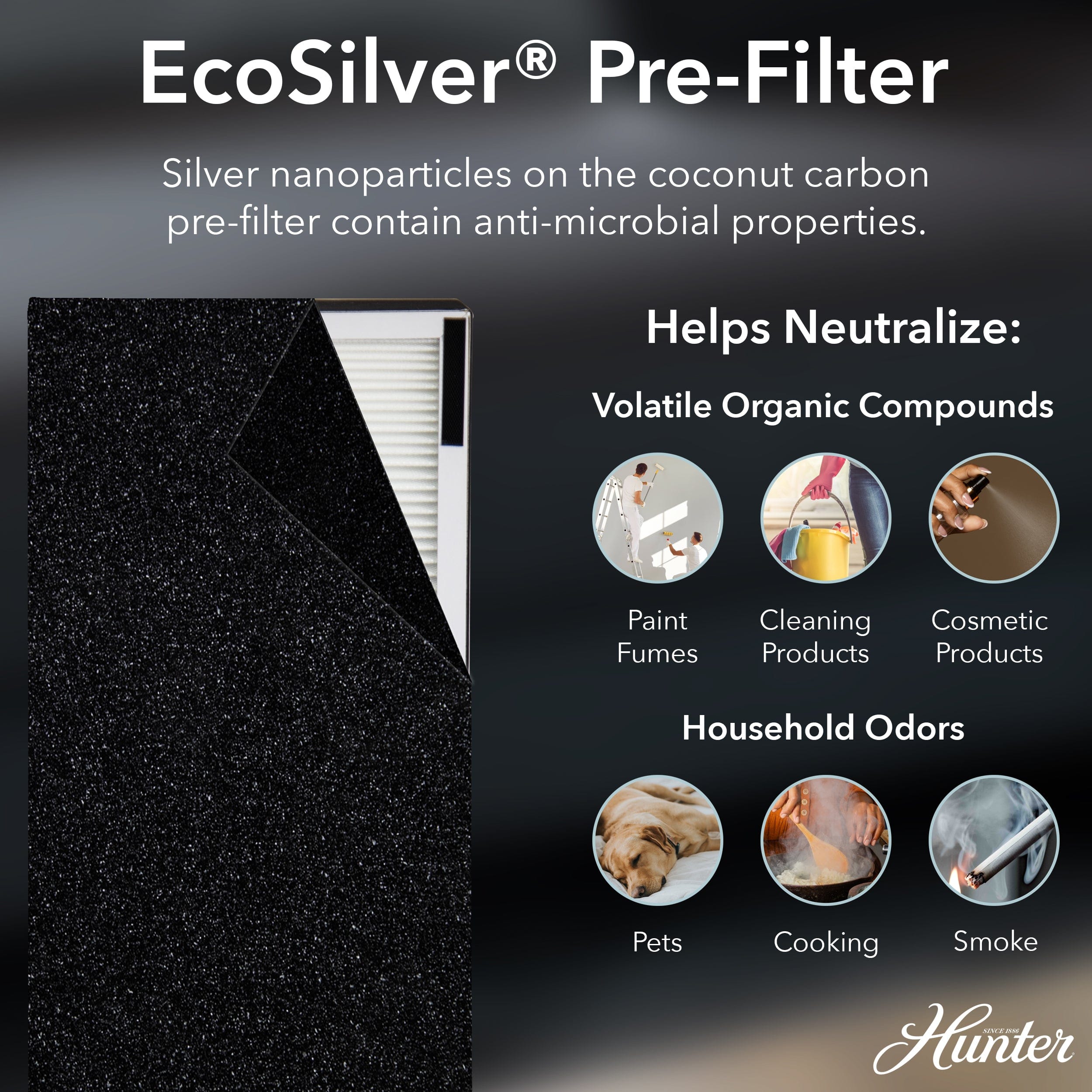 Hunter Tall Tower Air Purifier, 3-Stage True HEPA Filter, Sleep Mode, Timer, Quiet Operation, HP600