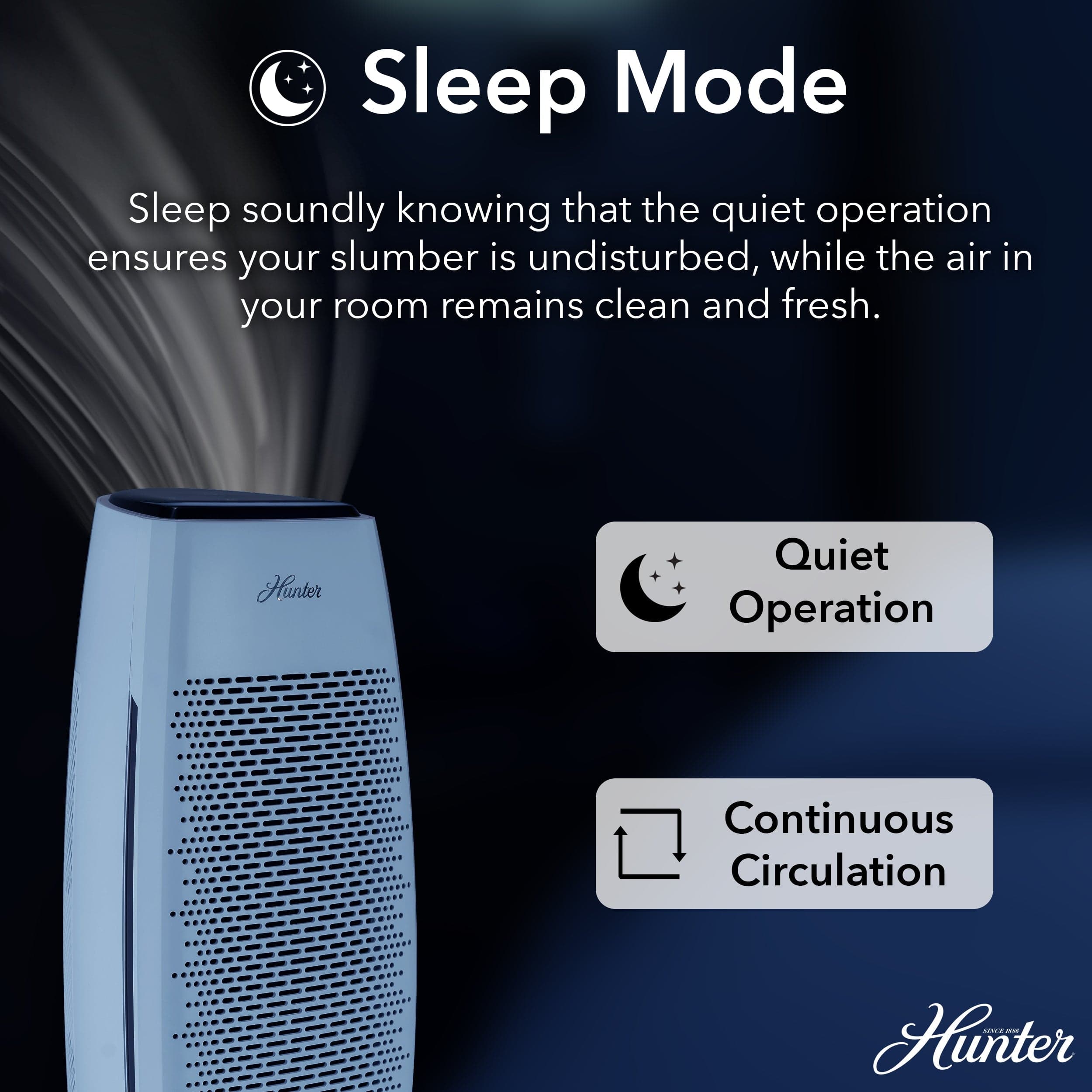Hunter Tall Tower Air Purifier, 3-Stage True HEPA Filter, Sleep Mode, Timer, Quiet Operation, HP600