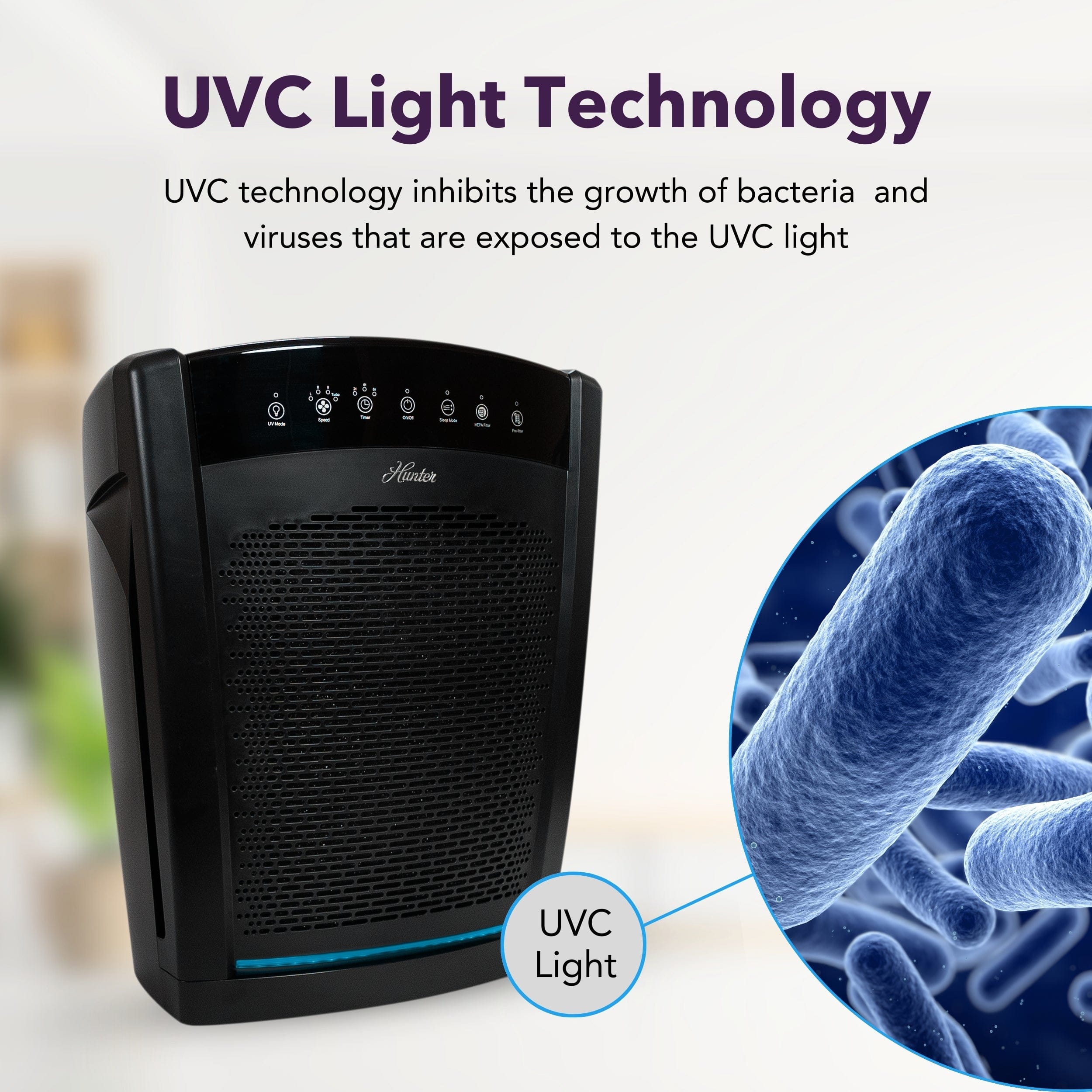 Hunter Large UVC Multi-Room Console HEPA Filter Air Purifier, HP850UV