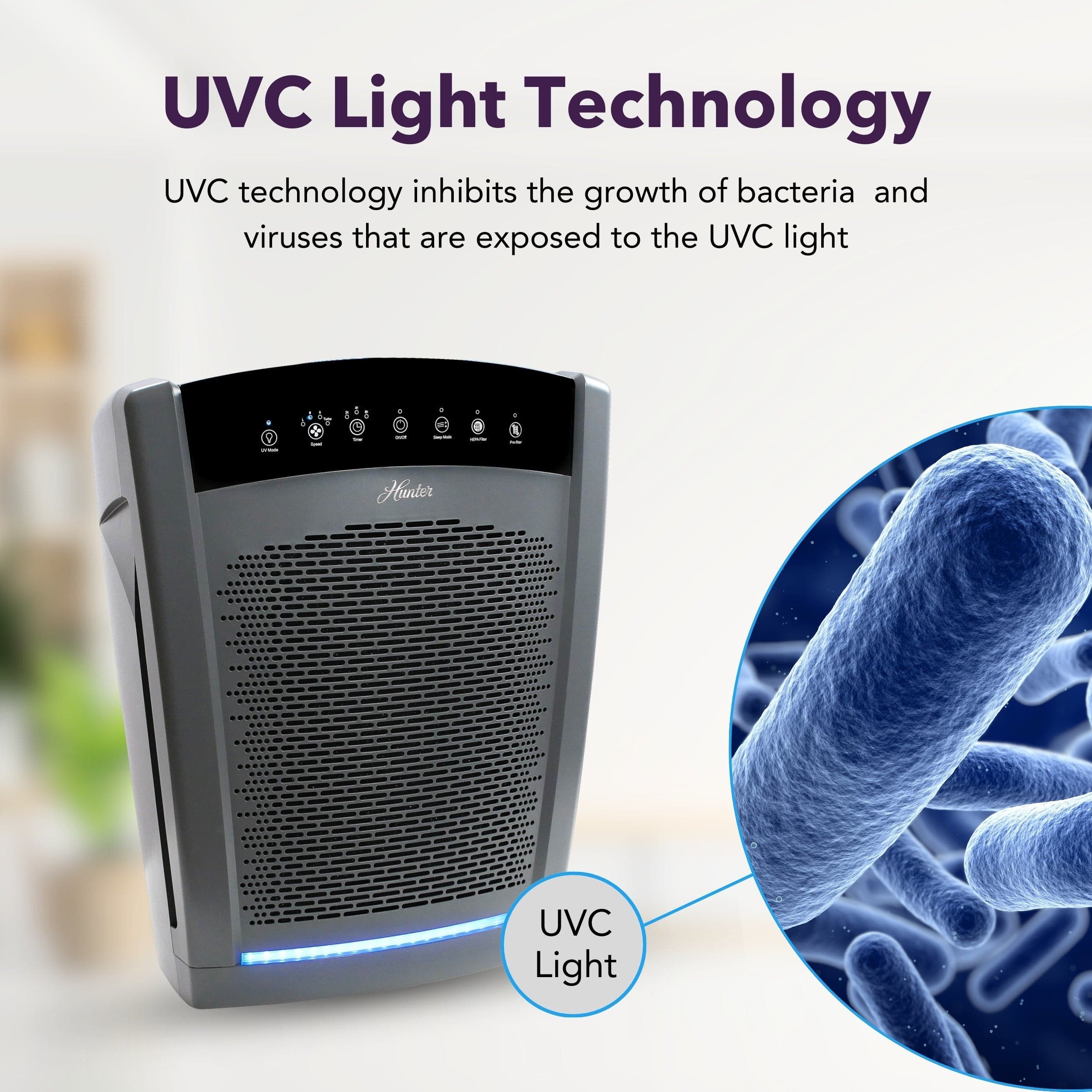 Hunter Large UVC Multi-Room Console HEPA Filter Air Purifier, HP850UV