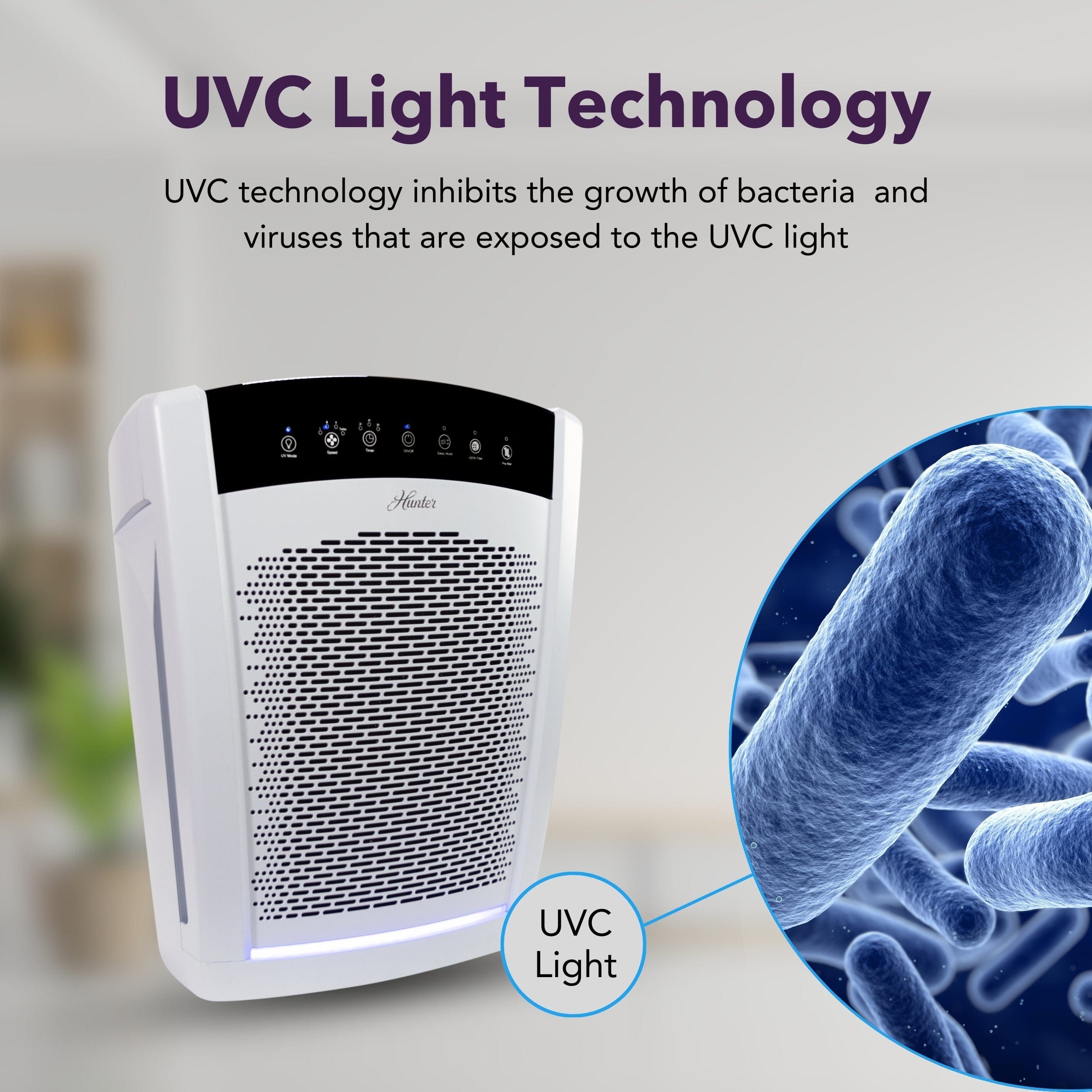 Hunter Large UVC Multi-Room Console HEPA Filter Air Purifier, HP850UV