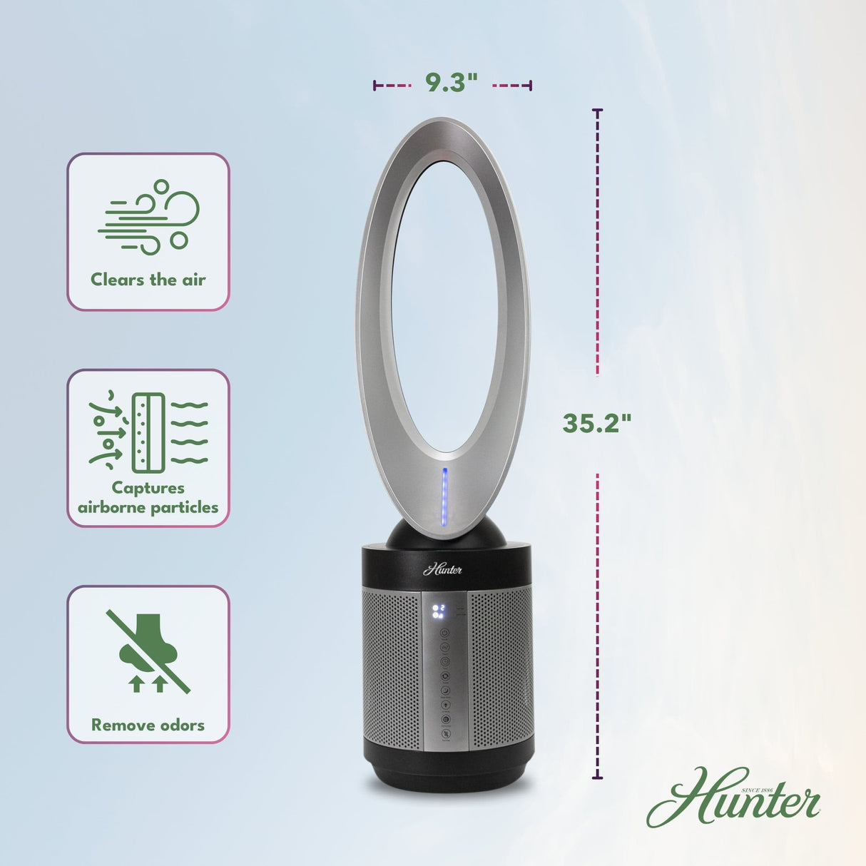 Hunter ExtremeAir Tower Bladeless Air Purifier Fan 2-in-1 for Home Combo, True HEPA, HPF520