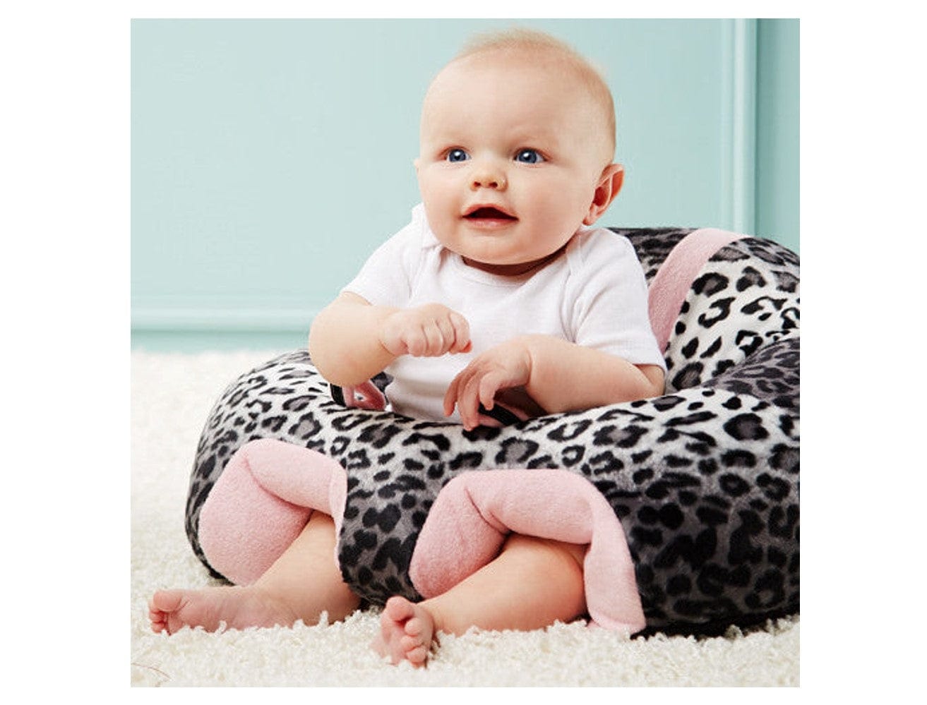 Hugaboo Infant Sitting Chair, Portable, Washable Baby Floor Seat, Pink Snow Leopard