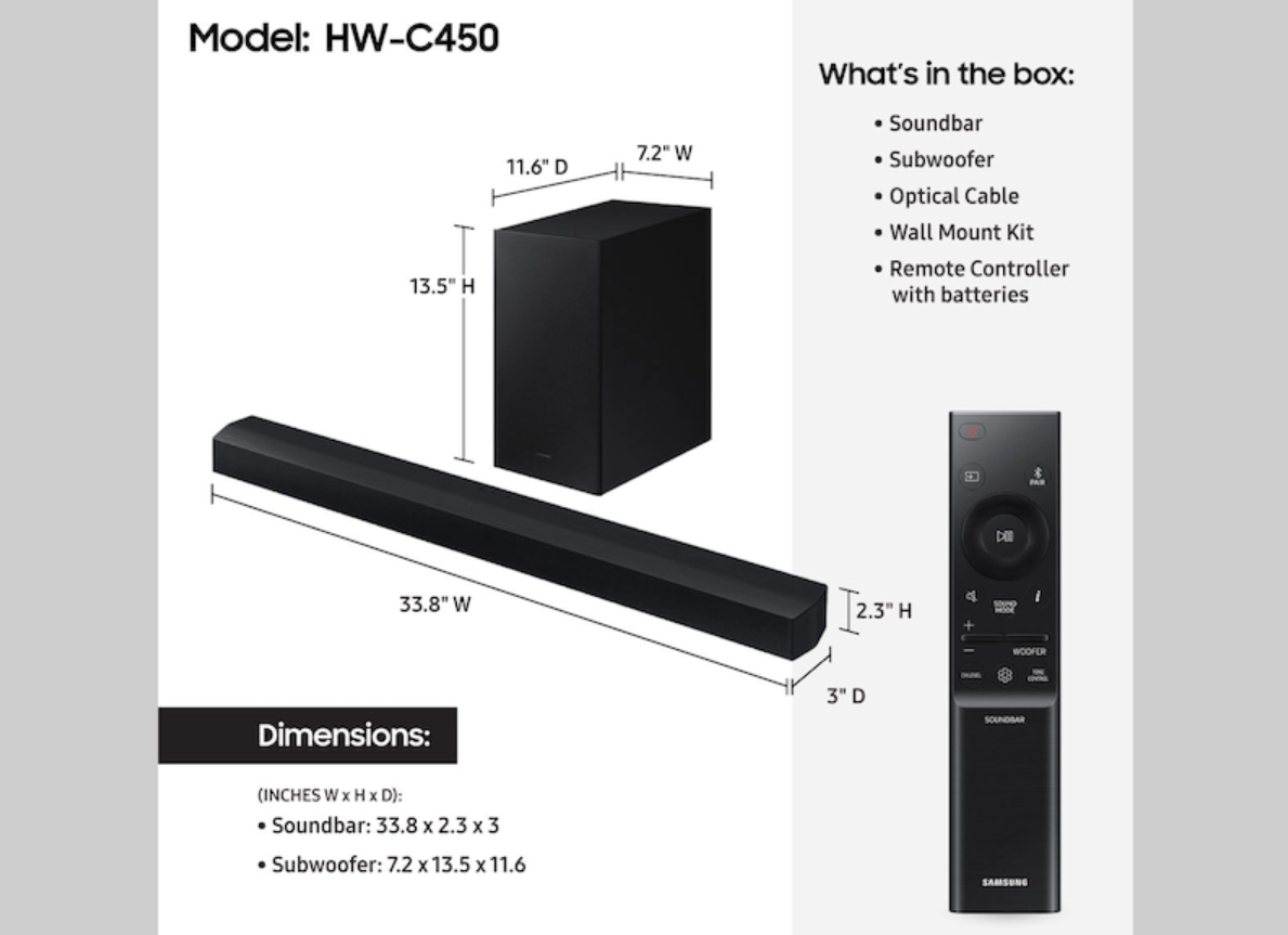 Samsung HW-C450/ZA-RB 2.1ch DTS Virtual:X Wireless Soundbar System - Certified Refurbished