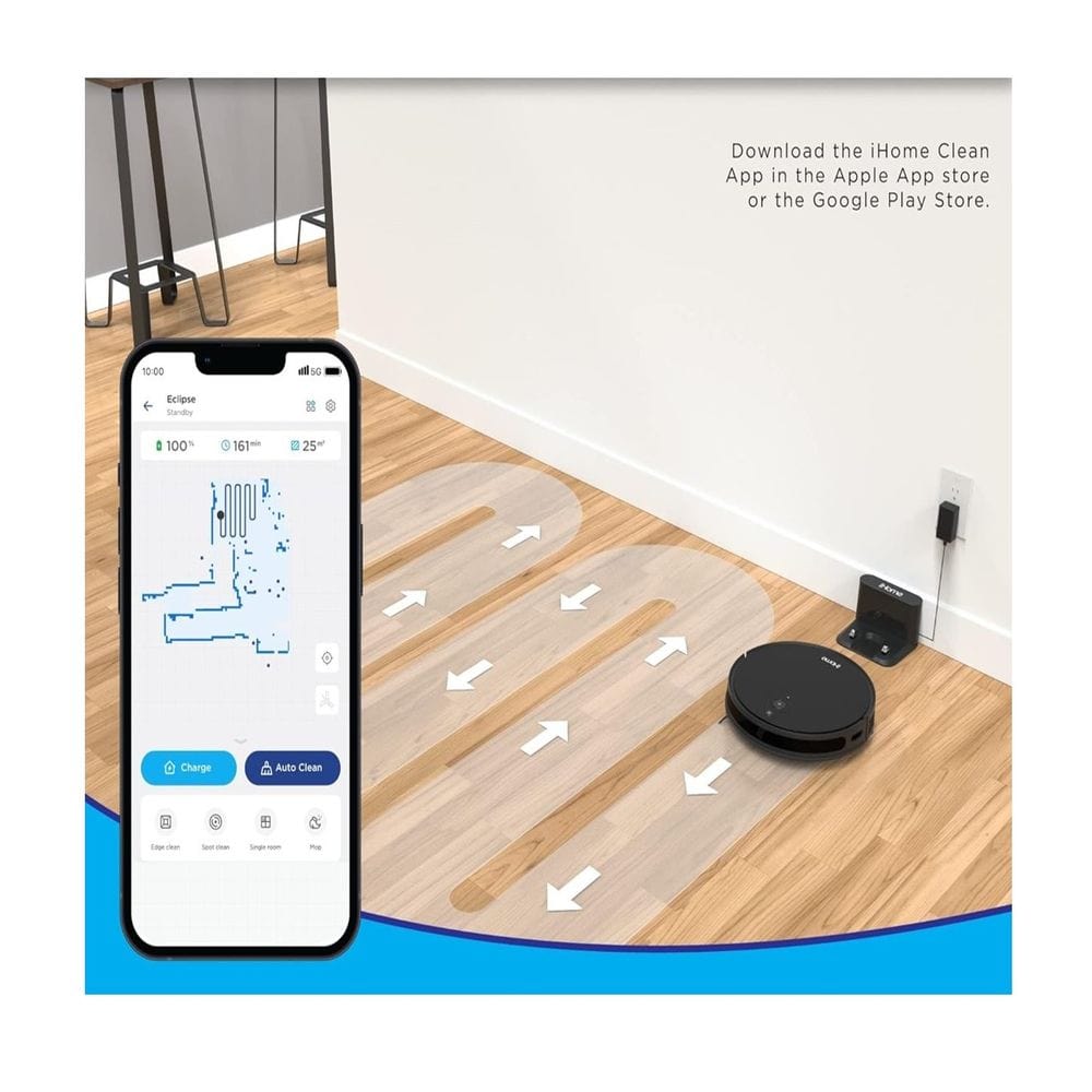 iHome AutoVac Eclipse 2-in-1 Robot Vacuum and Vibrating Mop - Certified Refurbished