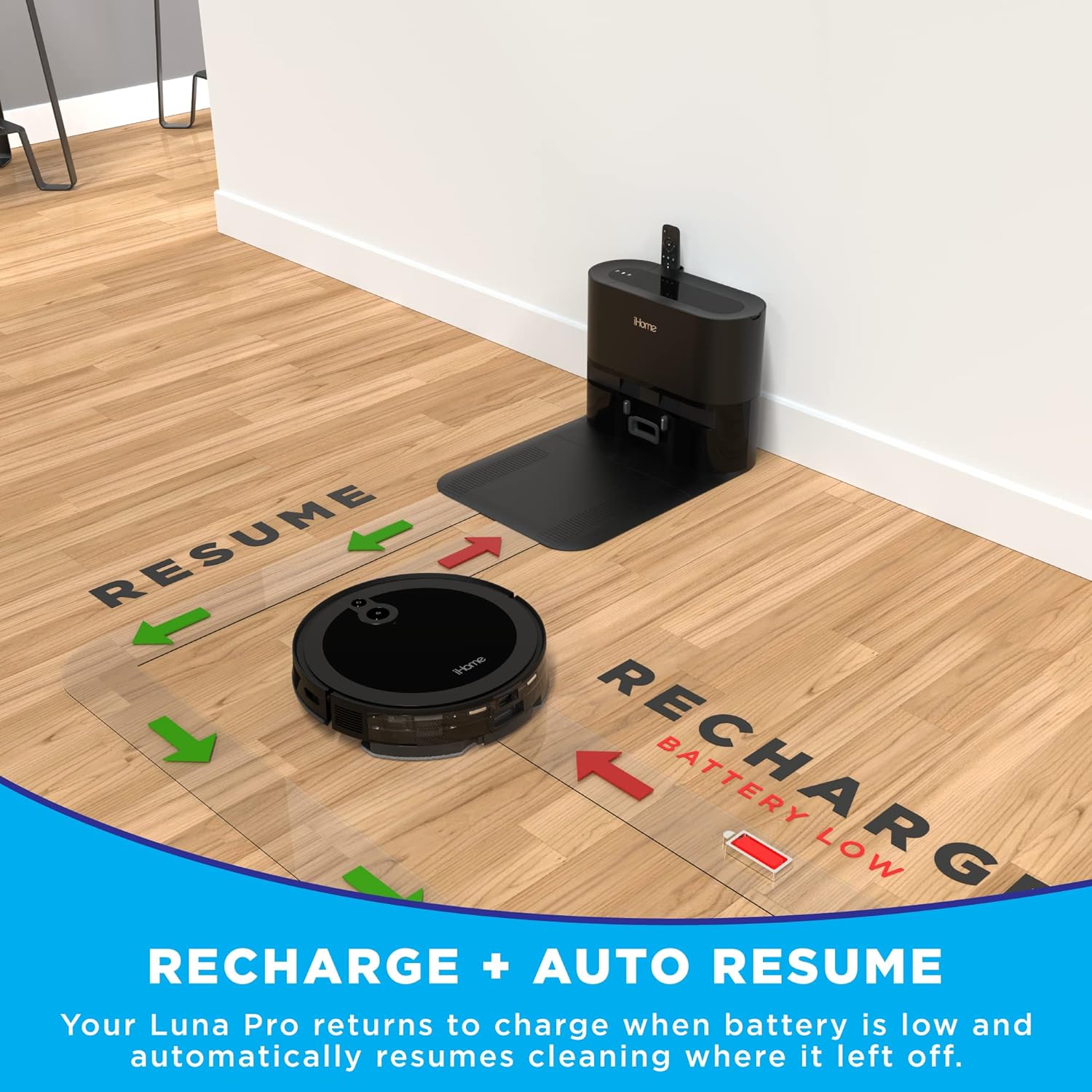 iHome AutoVac Luna Pro 3-in-1 Robot Vacuum & Vibrating Mop - Certified Refurbished, Grade A