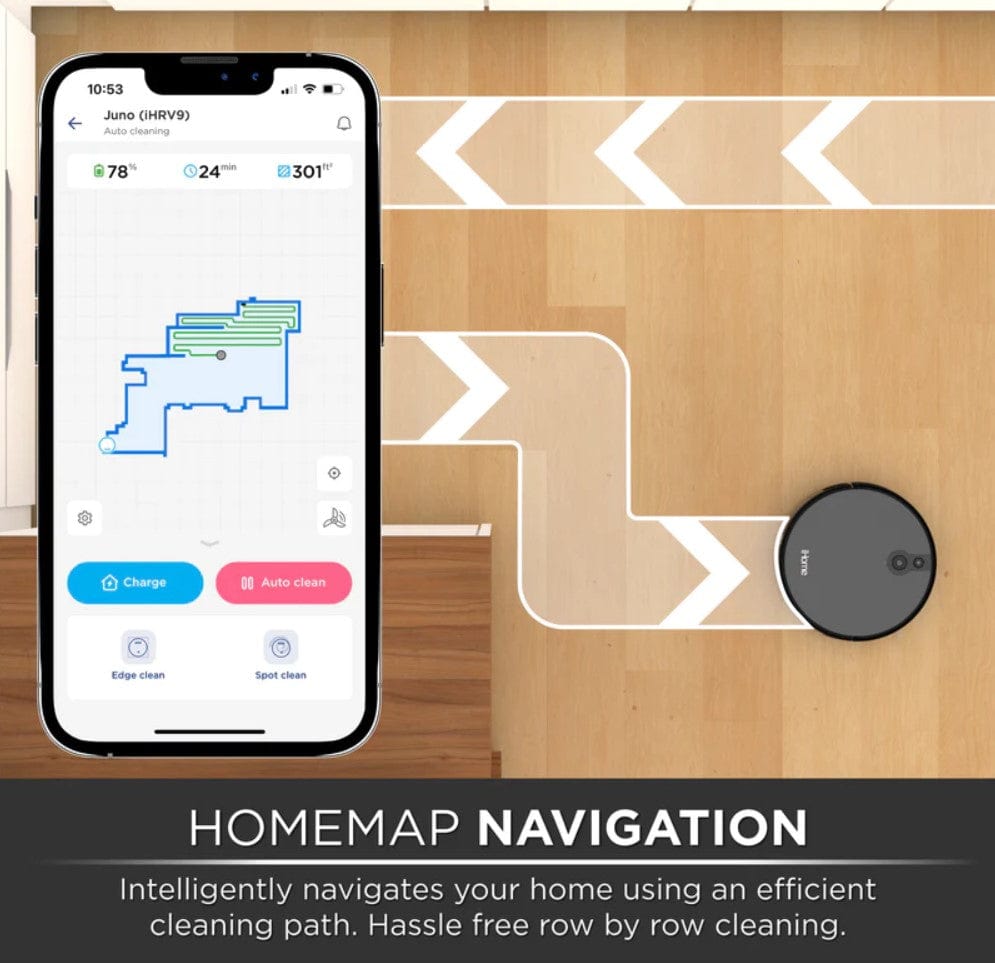 iHome AutoVac Juno Robot Vacuum with Mapping Technology - Certified Refurbished