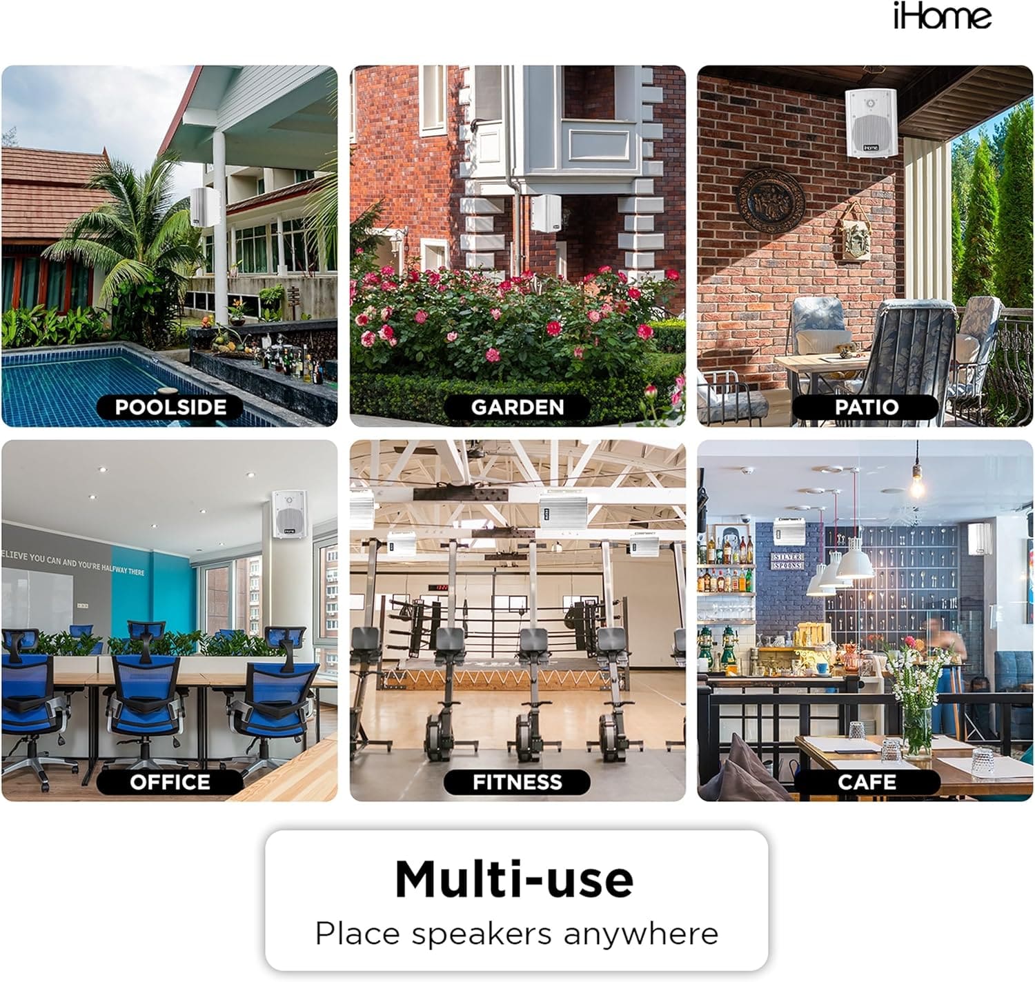 iHome Weatherproof Outdoor Bluetooth Speakers, 150 Watts, Pair, Patio/Deck Audio, White