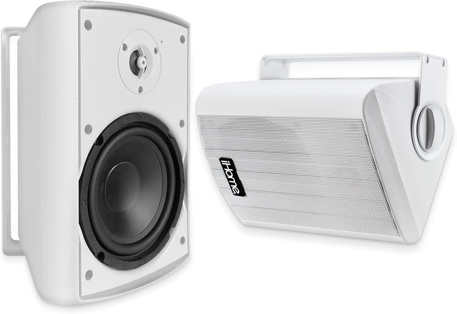 iHome Weatherproof Outdoor Bluetooth Speakers, 100 Watts, Pair, Patio/Deck Audio, White