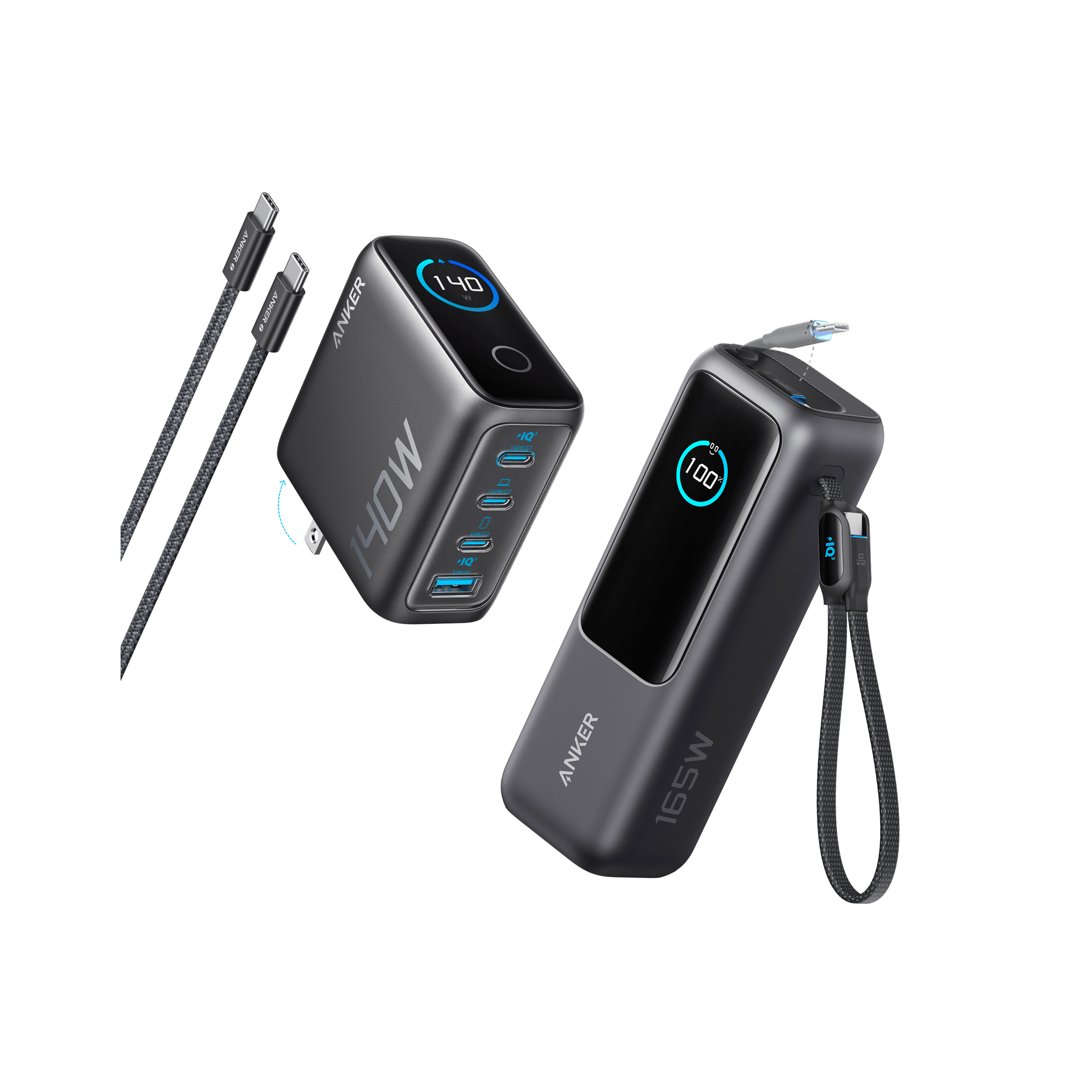 Anker Laptop Power Bank (25K, 165W, Built-In and Retractable Cables)