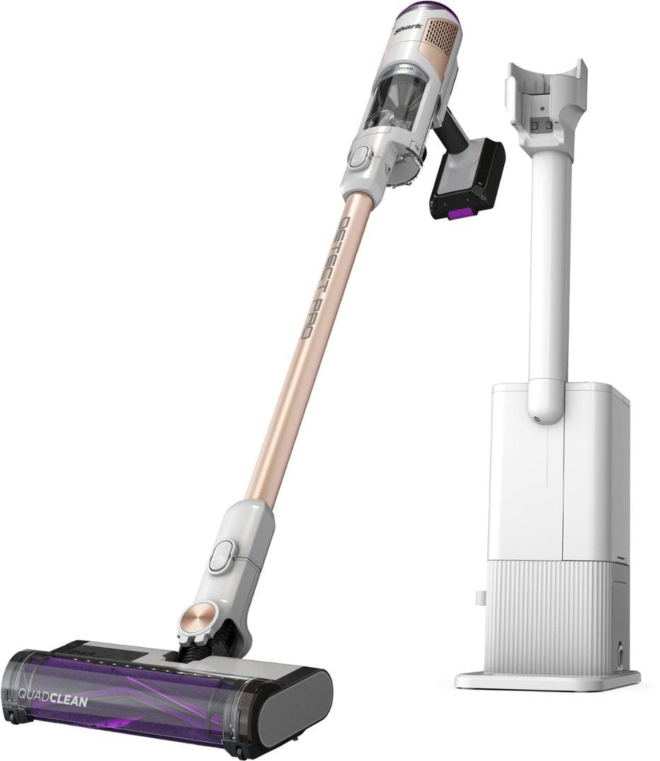 Shark Detect Pro Auto-Empty System HEPA, QuadClean Multi-Surface Brushroll Cordless Vacuum, White/ Brass - Certified Refurbished