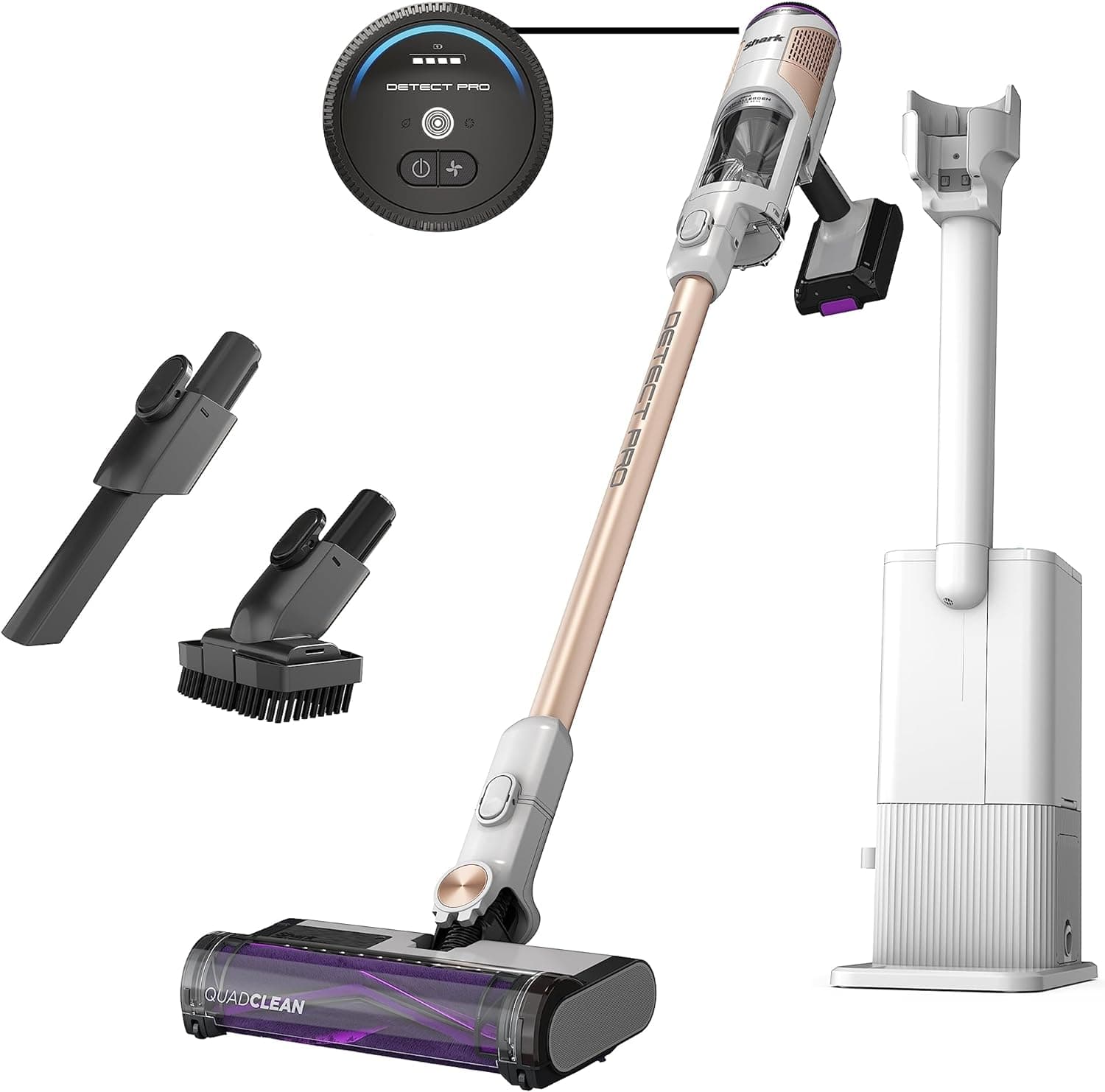 Shark Detect Pro Auto-Empty System HEPA, QuadClean Multi-Surface Brushroll Cordless Vacuum, White/ Brass - Certified Refurbished