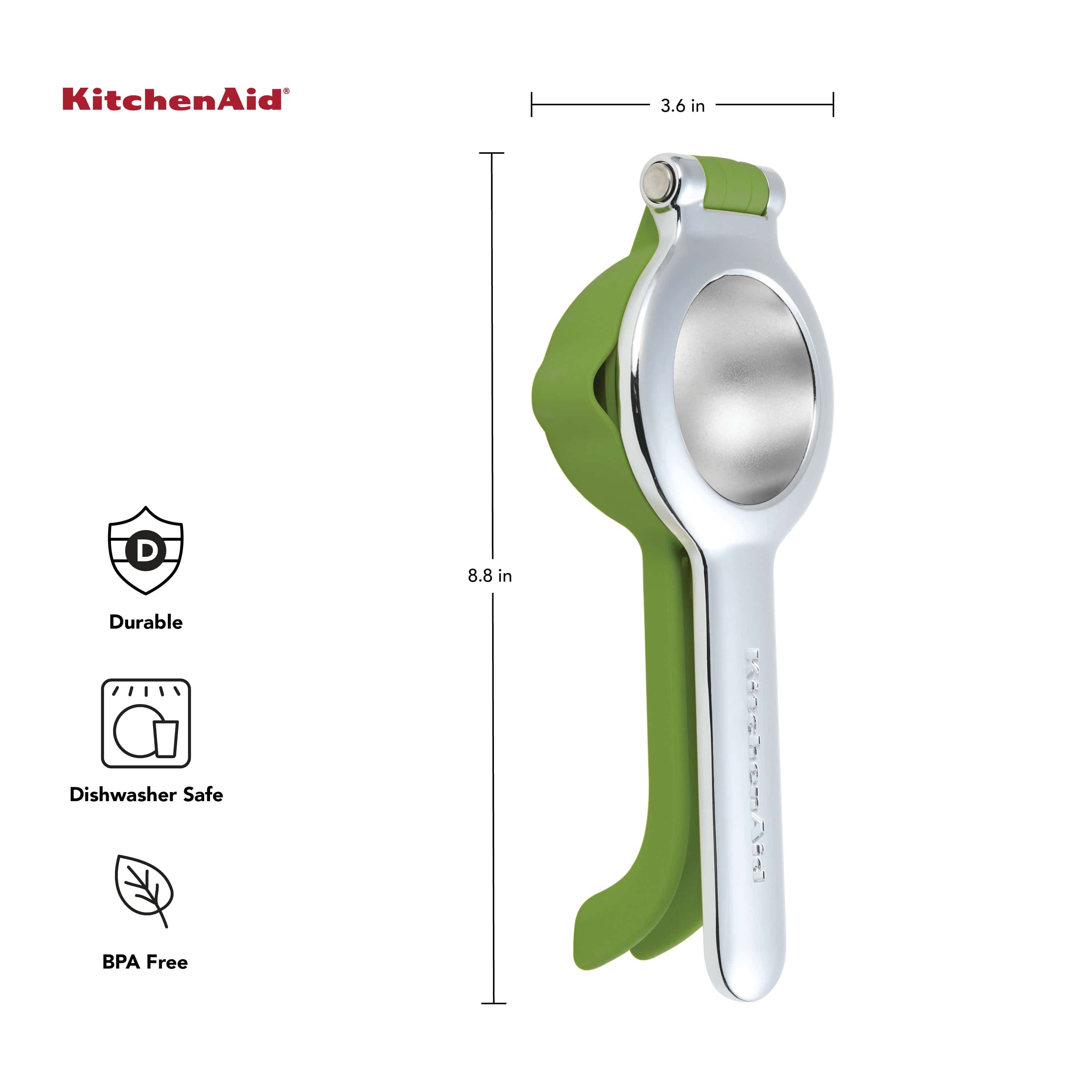 KitchenAid Citrus Juice Press Squeezer for Lemons + Limes, Seed Catcher + Pour Spout, Green, 8 inches
