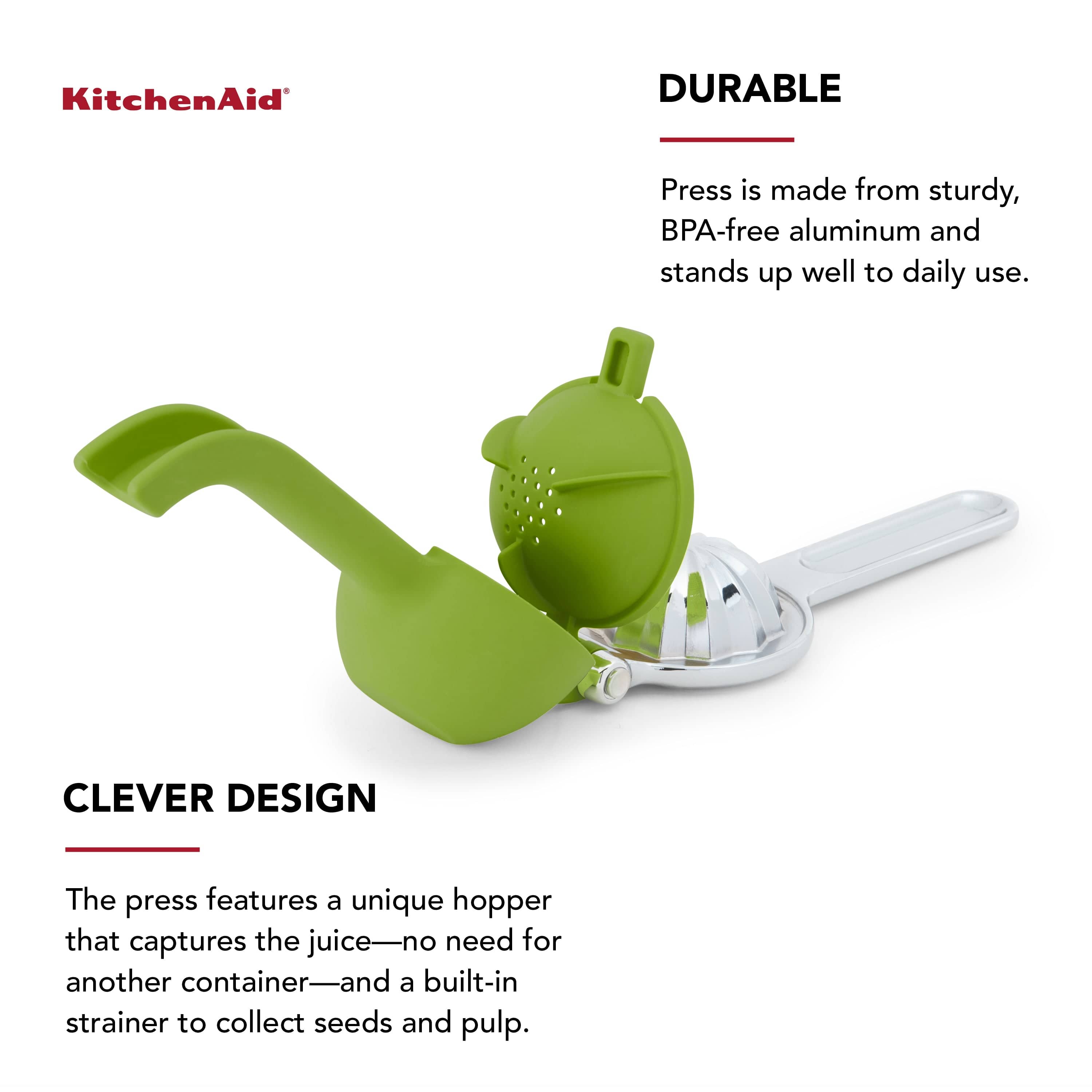 KitchenAid Citrus Juice Press Squeezer for Lemons + Limes, Seed Catcher + Pour Spout, Green, 8 inches
