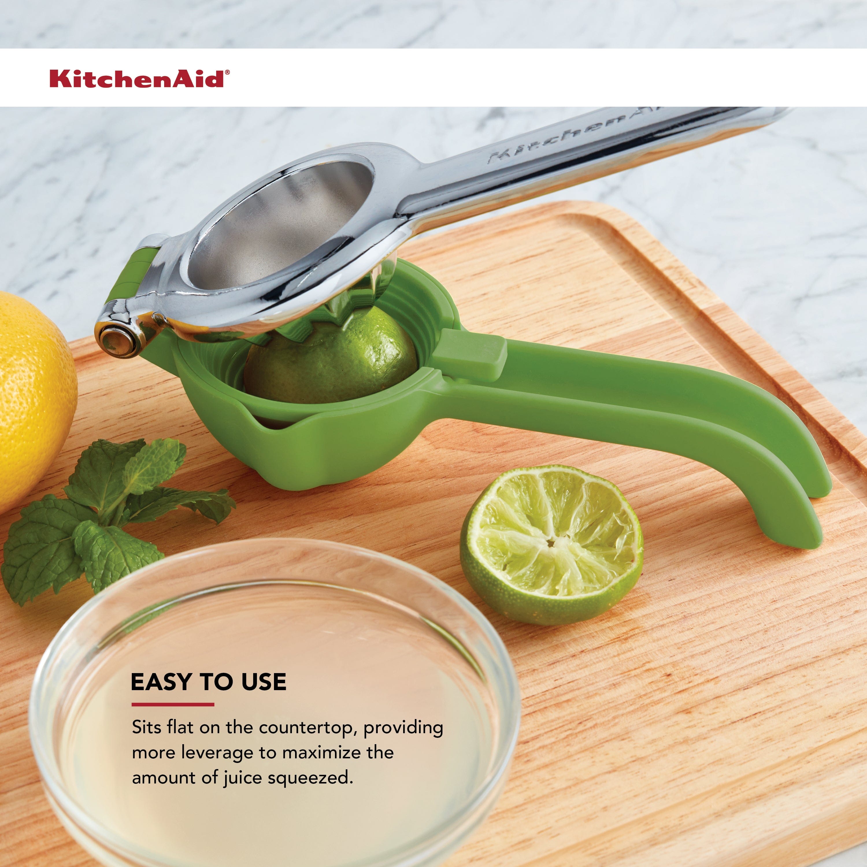KitchenAid Citrus Juice Press Squeezer for Lemons + Limes, Seed Catcher + Pour Spout, Green, 8 inches