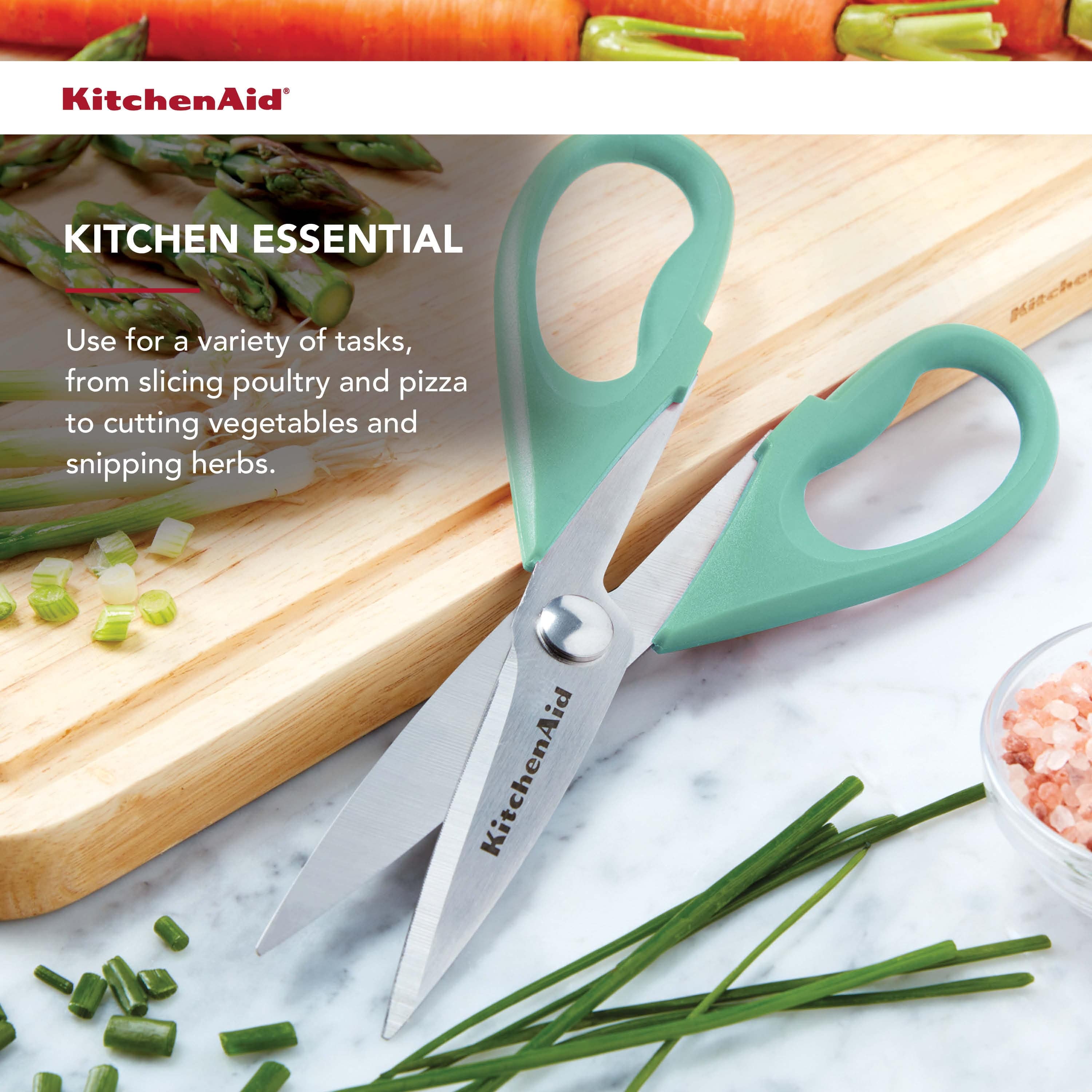 KitchenAid All Purpose Kitchen Shears with Protective Sheath for Everyday use, Dishwasher Safe Stainless Steel Scissors with Comfort Grip, 8.72-Inch, Aqua Sky