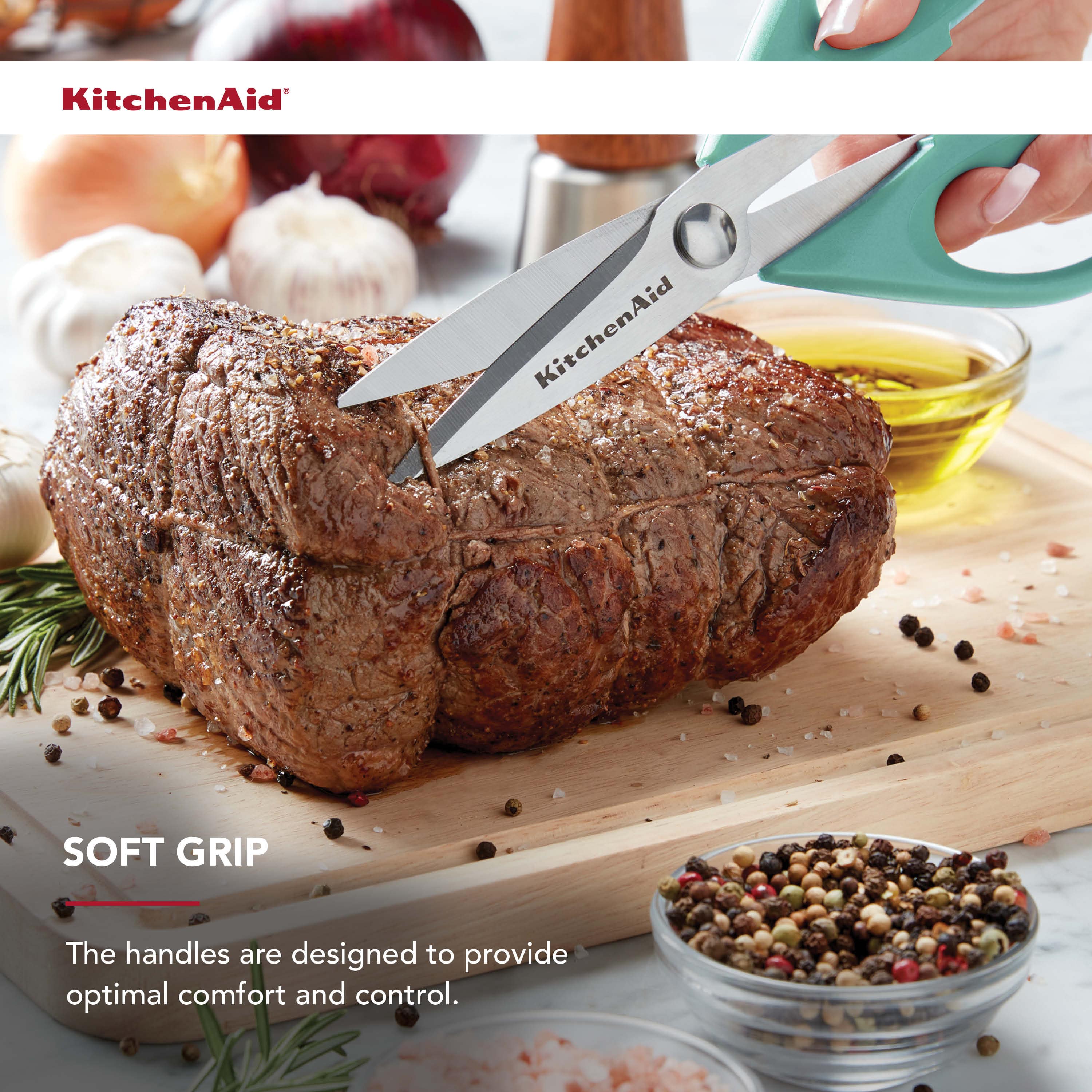 KitchenAid All Purpose Kitchen Shears with Protective Sheath for Everyday use, Dishwasher Safe Stainless Steel Scissors with Comfort Grip, 8.72-Inch, Aqua Sky