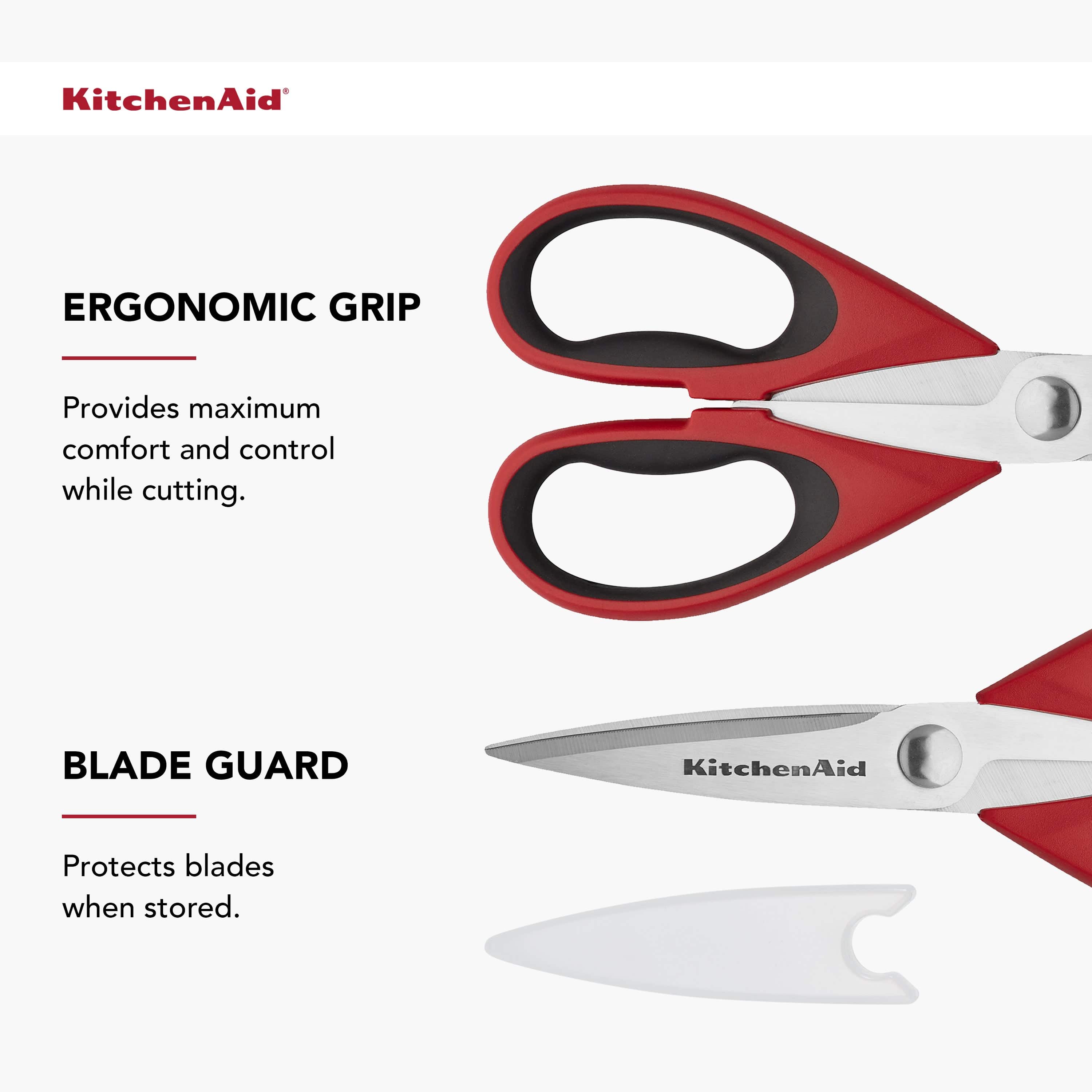 KitchenAid All Purpose Kitchen Shears with Protective Sheath for Everyday use, Dishwasher Safe Stainless Steel Scissors with Comfort Grip, 8.72-Inch, Red