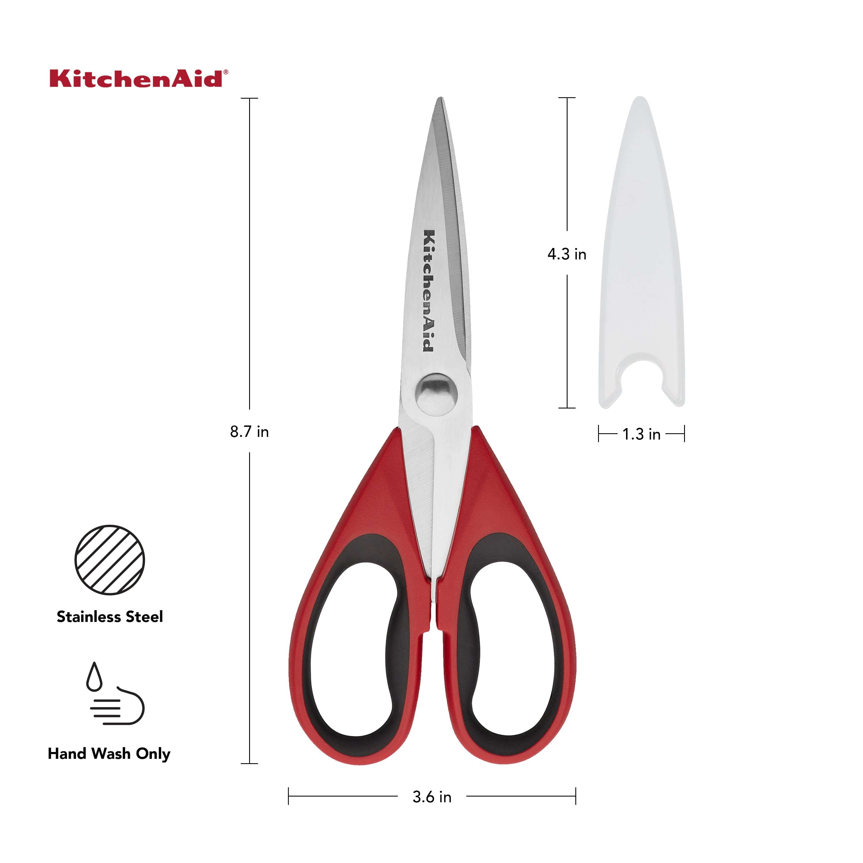 KitchenAid All Purpose Kitchen Shears with Protective Sheath for Everyday use, Dishwasher Safe Stainless Steel Scissors with Comfort Grip, 8.72-Inch, Red