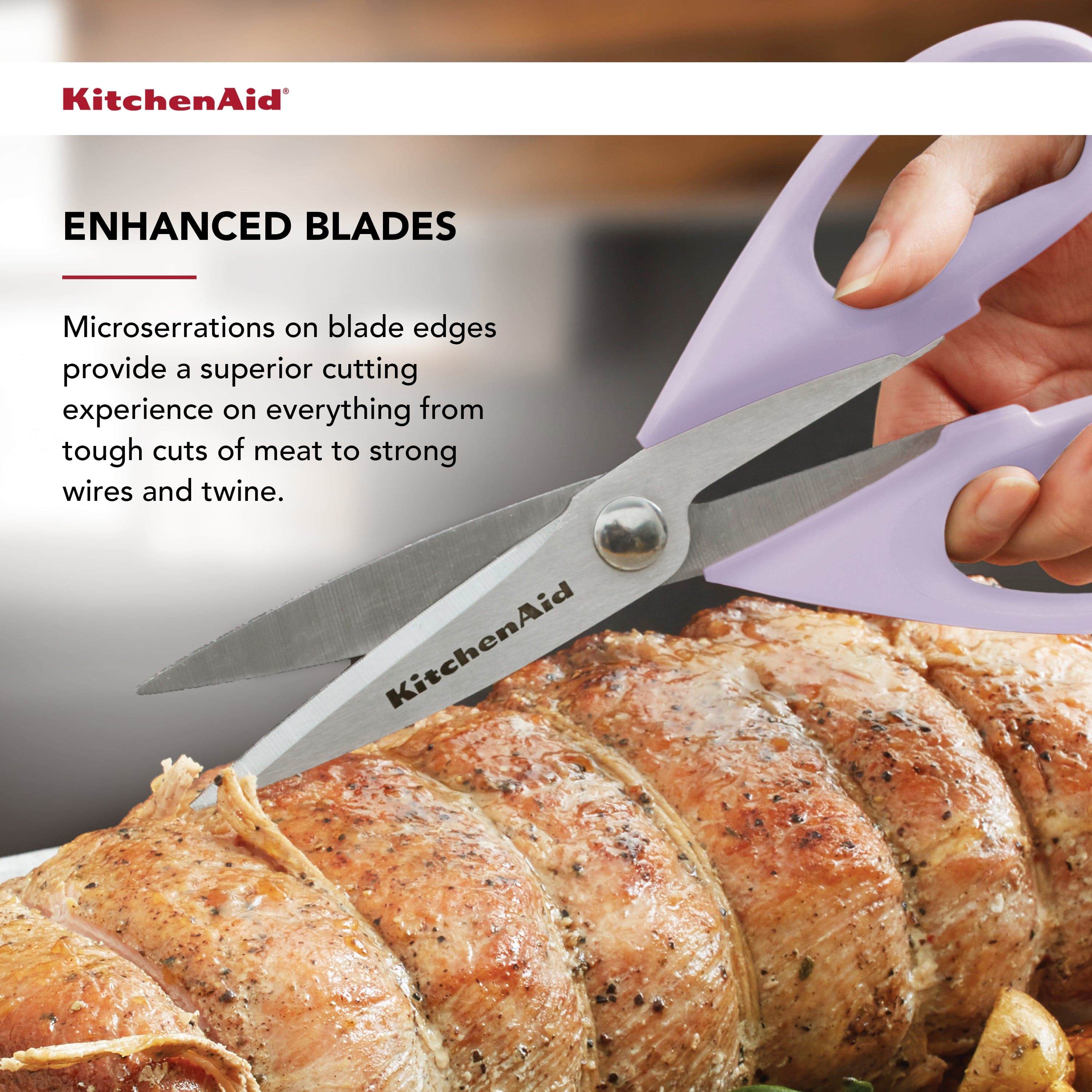 KitchenAid All Purpose Kitchen Shears, Protective Sheath, Dishwasher Safe Stainless Steel Scissors, 8.72-Inch, Lavendar Cream