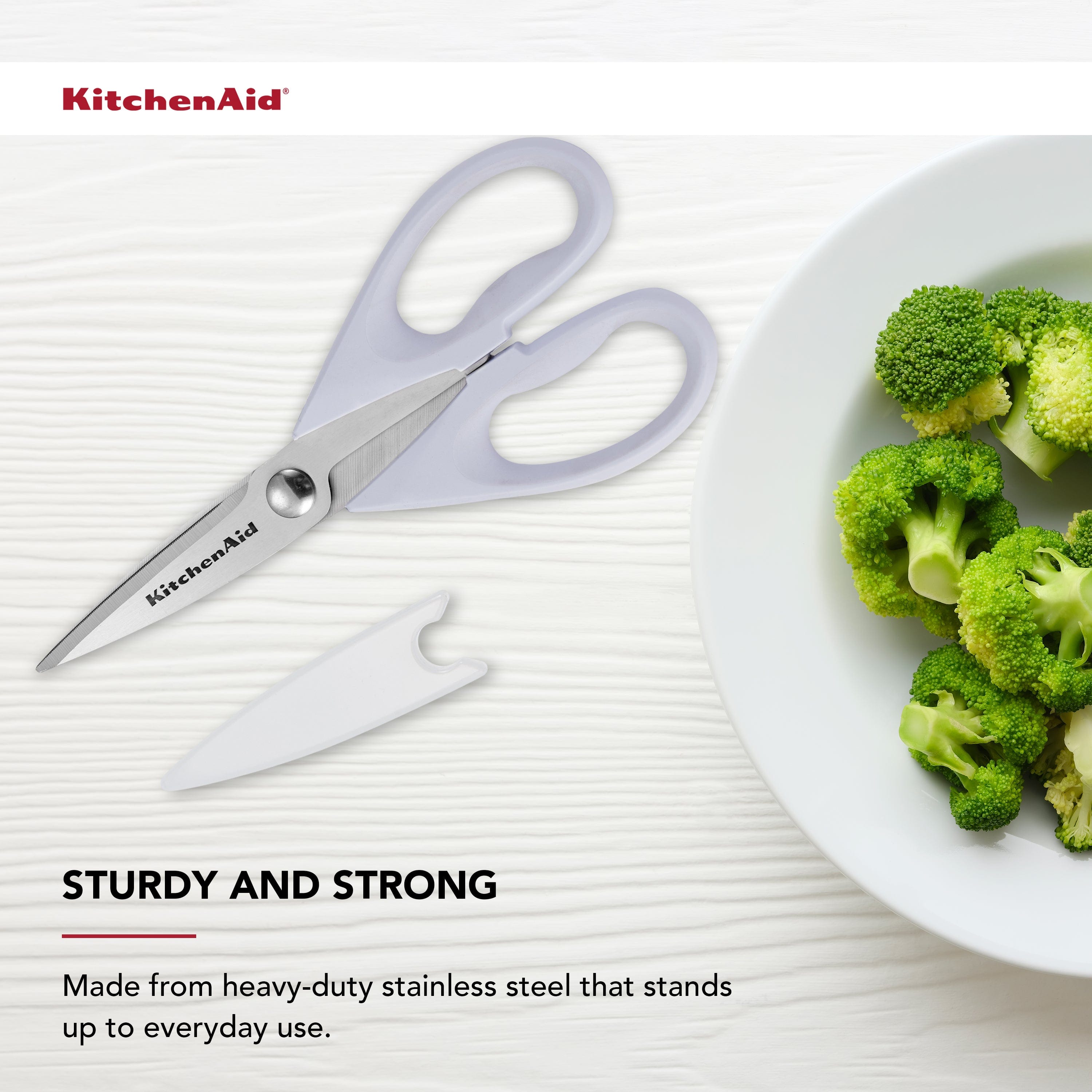 KitchenAid All Purpose Kitchen Shears, Protective Sheath, Dishwasher Safe Stainless Steel Scissors, 8.72-Inch, Lavendar Cream