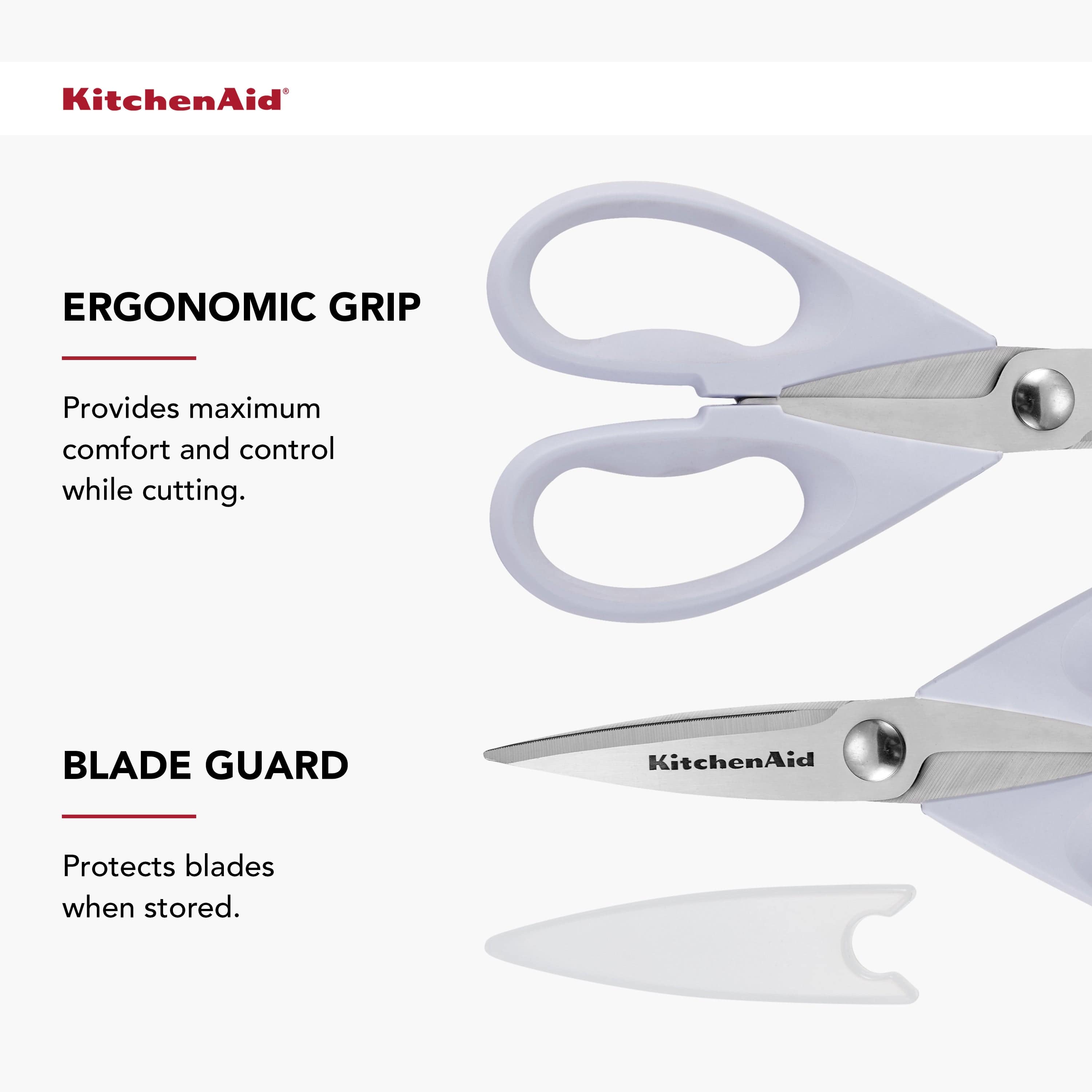 KitchenAid All Purpose Kitchen Shears, Protective Sheath, Dishwasher Safe Stainless Steel Scissors, 8.72-Inch, Lavendar Cream