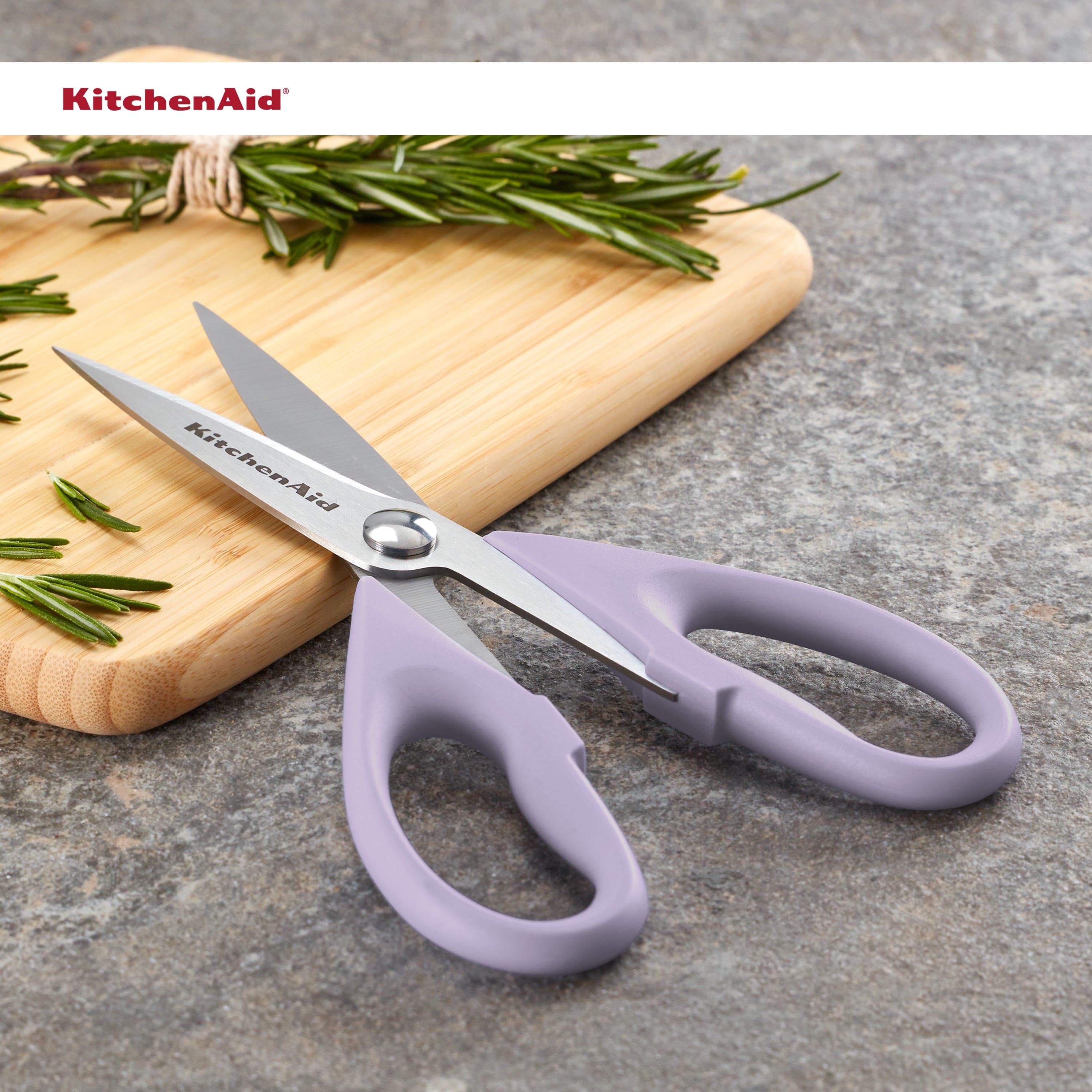 KitchenAid All Purpose Kitchen Shears, Protective Sheath, Dishwasher Safe Stainless Steel Scissors, 8.72-Inch, Lavendar Cream