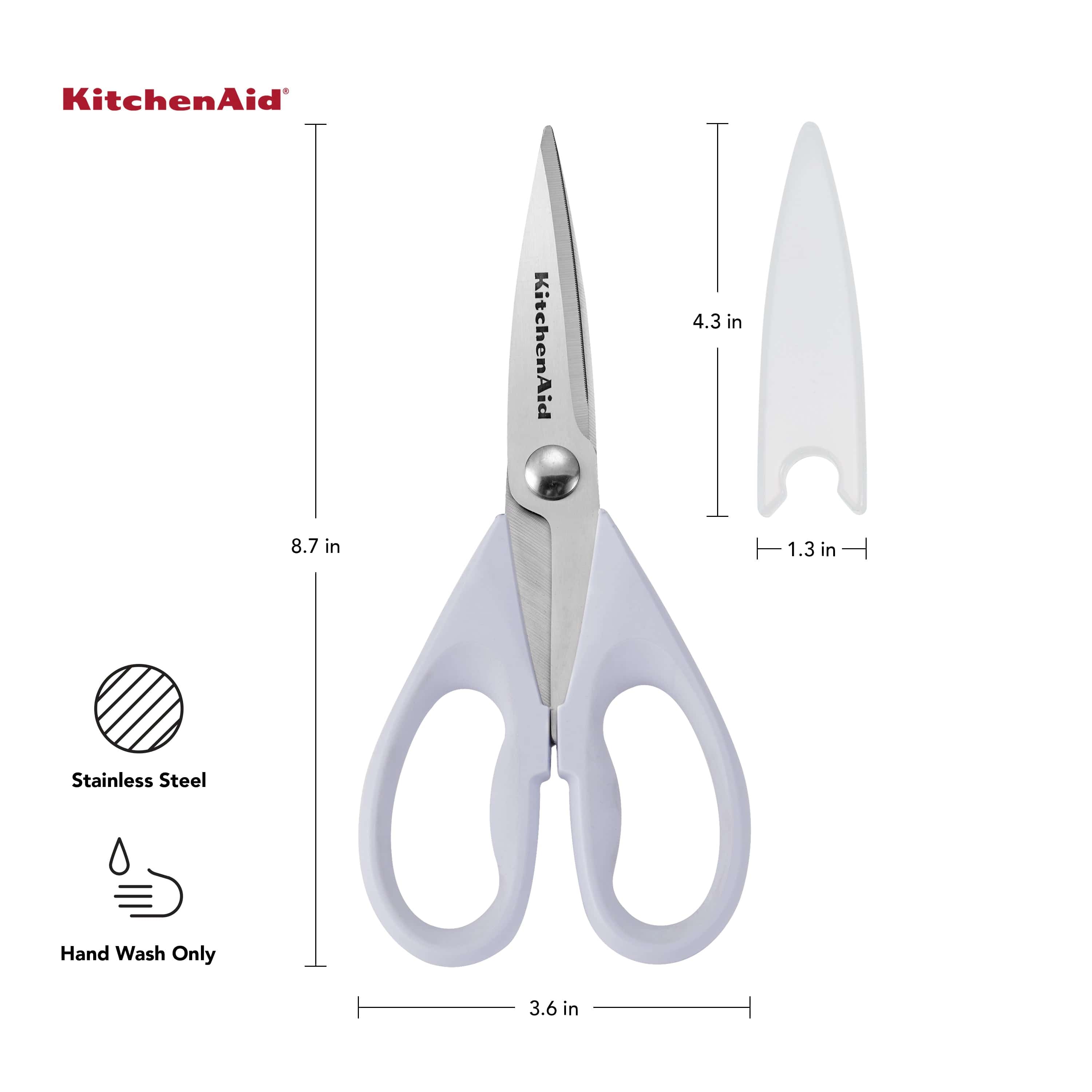 KitchenAid All Purpose Kitchen Shears, Protective Sheath, Dishwasher Safe Stainless Steel Scissors, 8.72-Inch, Lavendar Cream