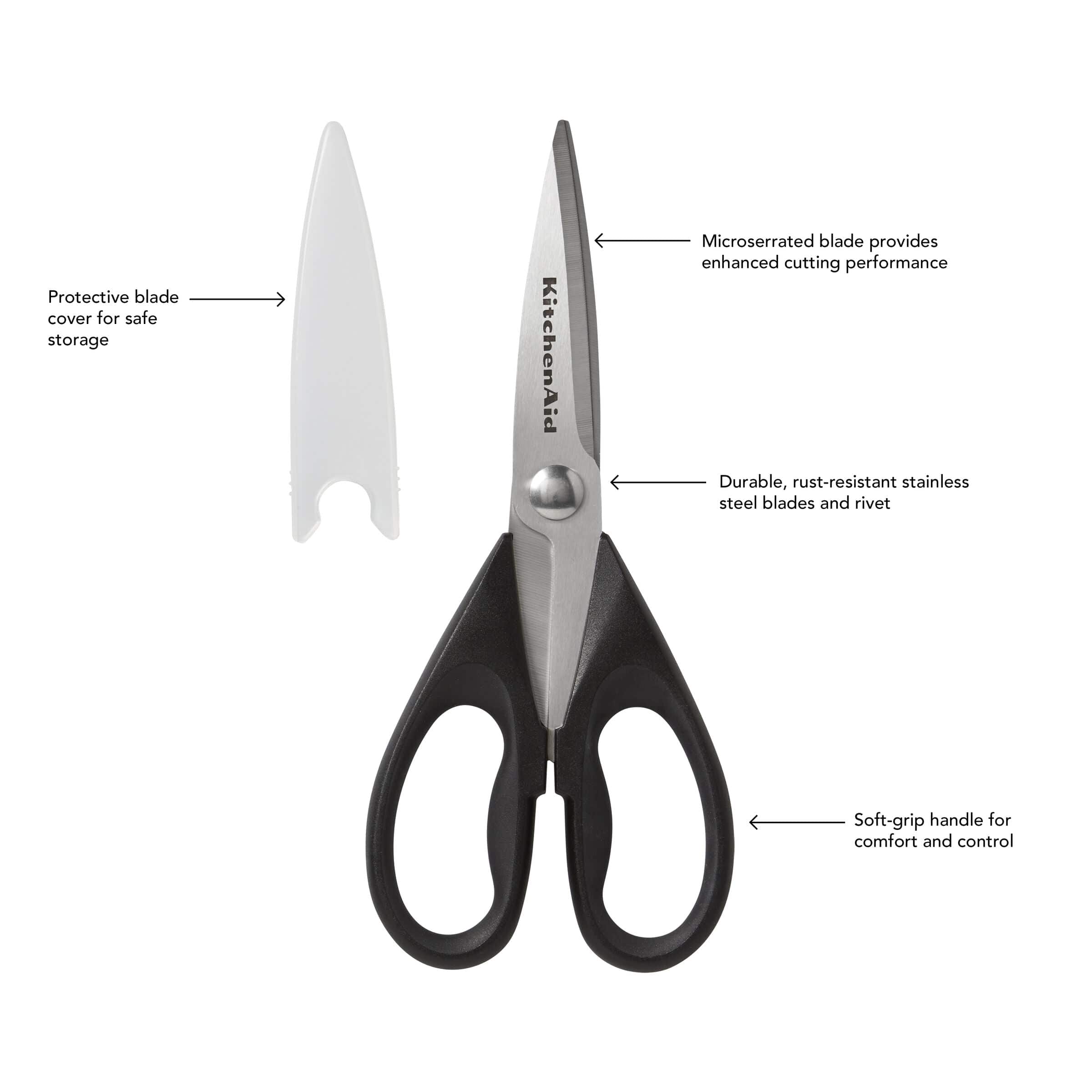 KitchenAid All Purpose Kitchen Shears with Protective Sheath for Everyday use, Dishwasher Safe Stainless Steel Scissors with Comfort Grip, 8.72-Inch, Black